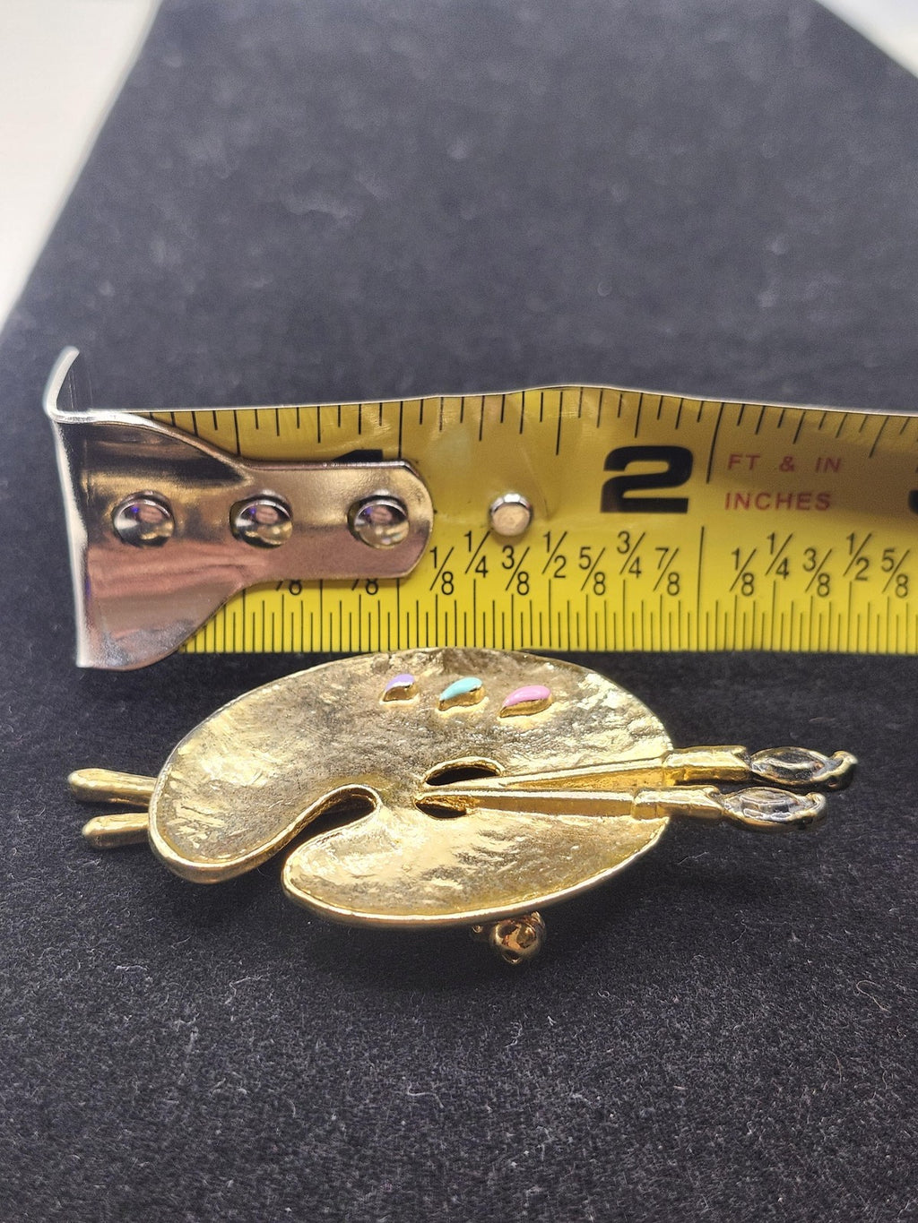 Gold Tone Artist Palette Brooch Pin Enamel Paintbrush Art Costume Jewelry Gift