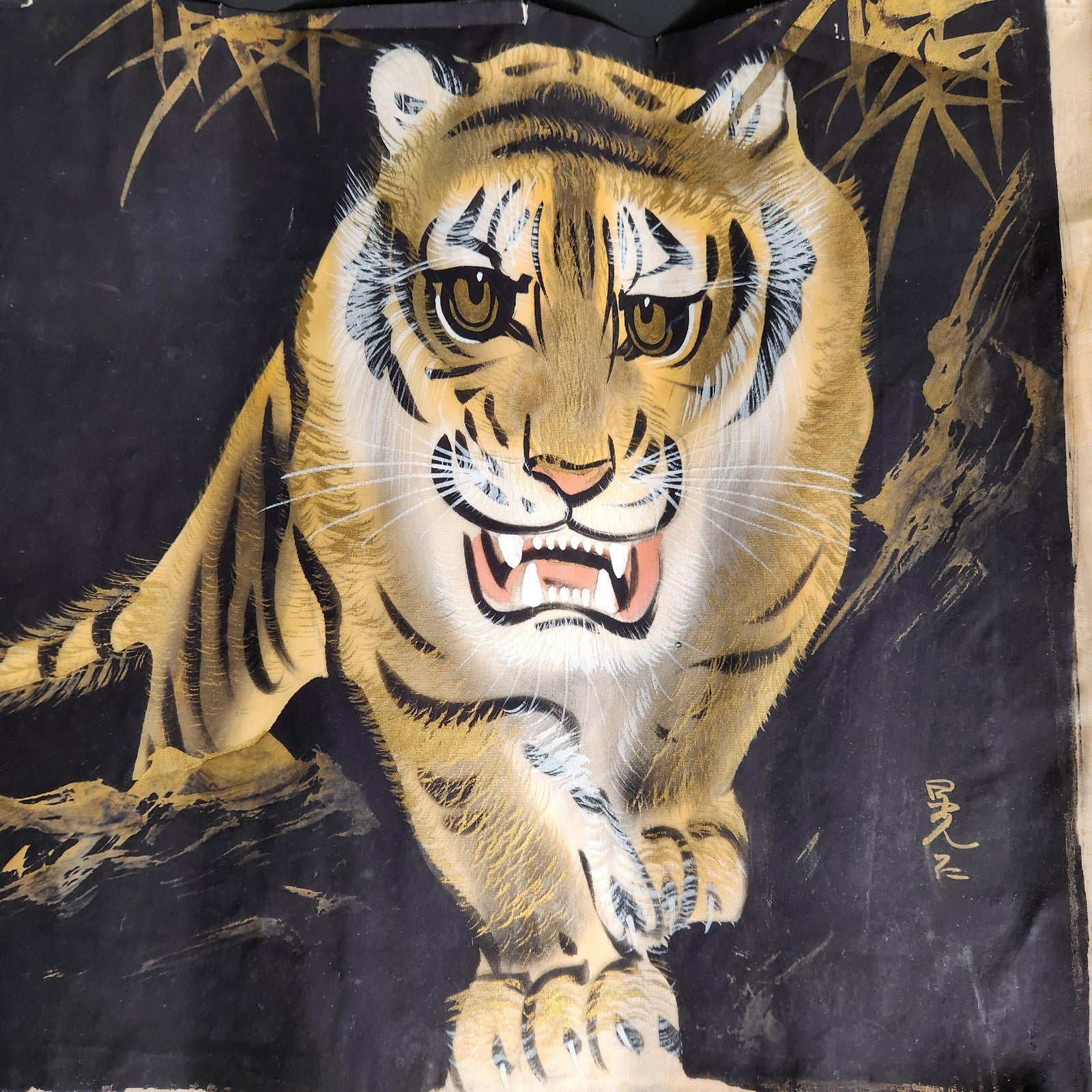 Tiger Bamboo Original Painting On Paper Unframed Wildlife Art 13x18 Signed OOAK