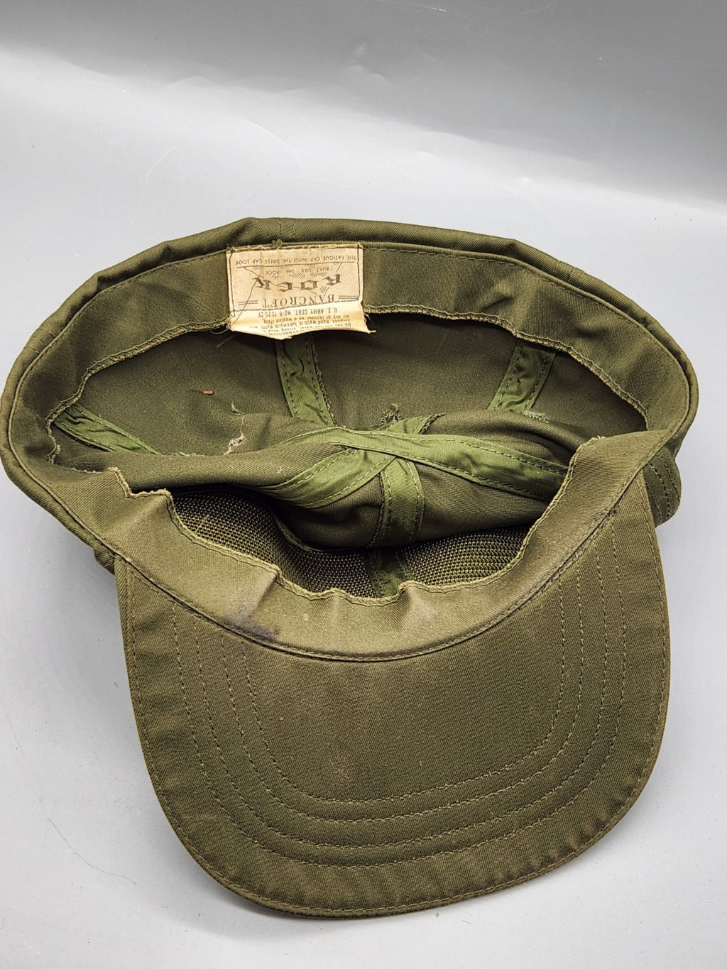 Vintage Bancroft Rock Olive Drab Fatigue Cap Military Style Hat Army USA Vietnam