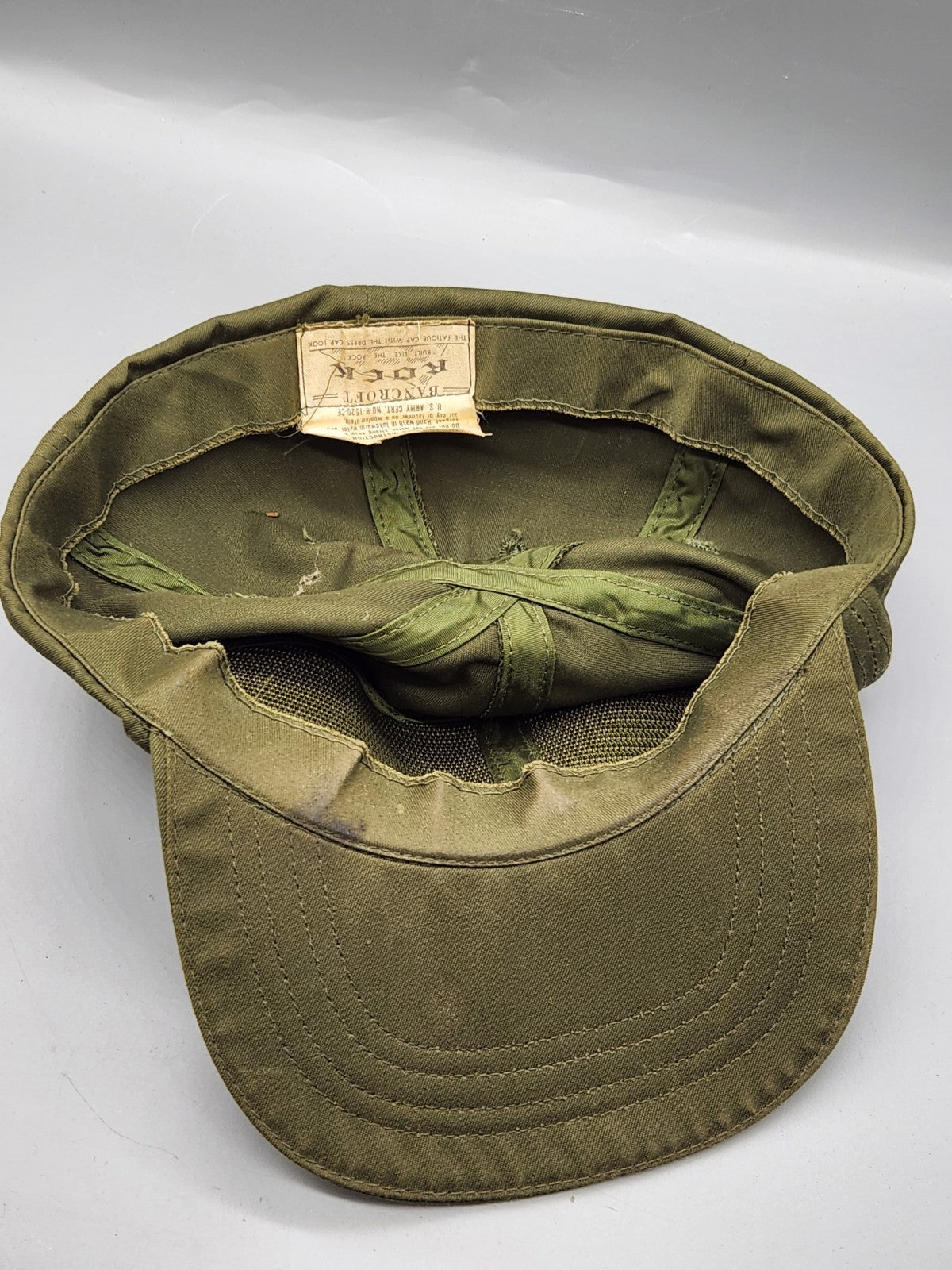 Vintage Bancroft Rock Olive Drab Fatigue Cap Military Style Hat Army USA Vietnam