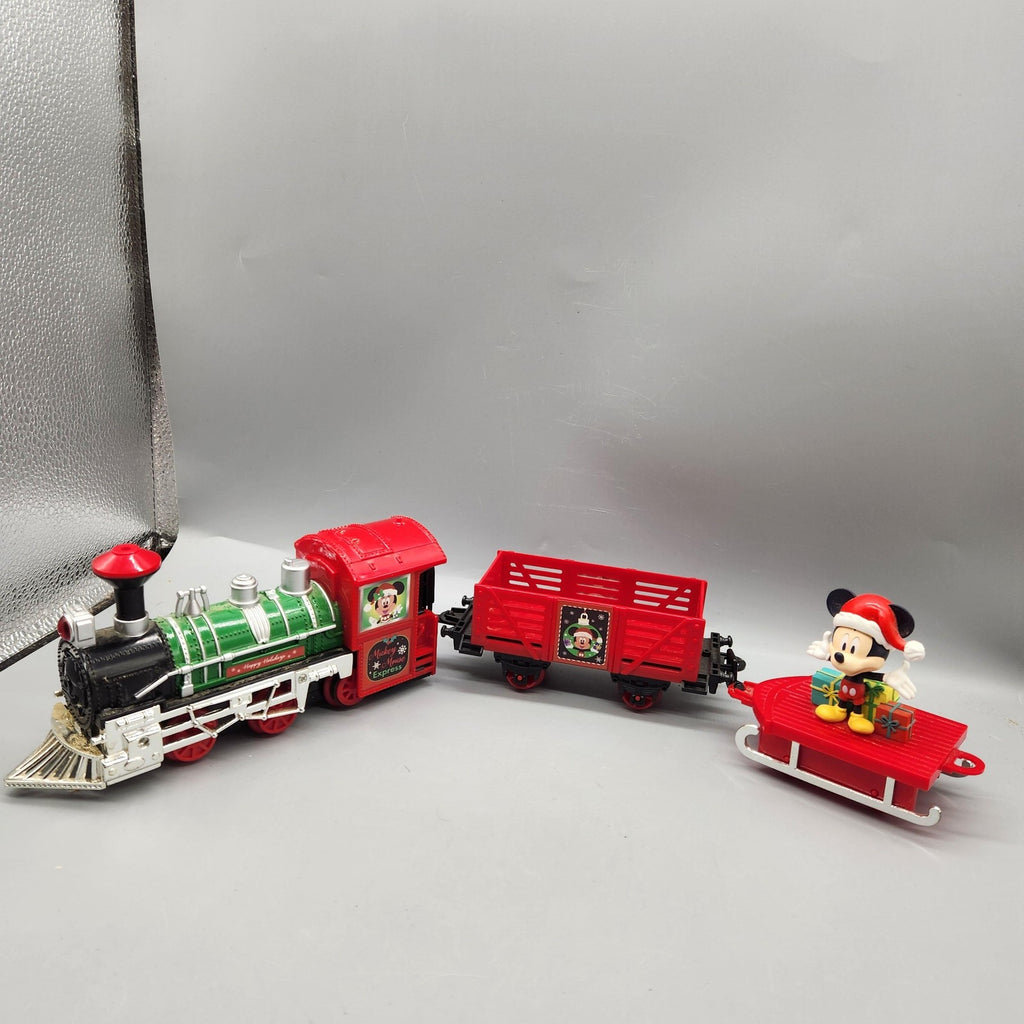 Disney Mickey Mouse Christmas Train 3pc Engine Gondola Sled Red Toy Holiday