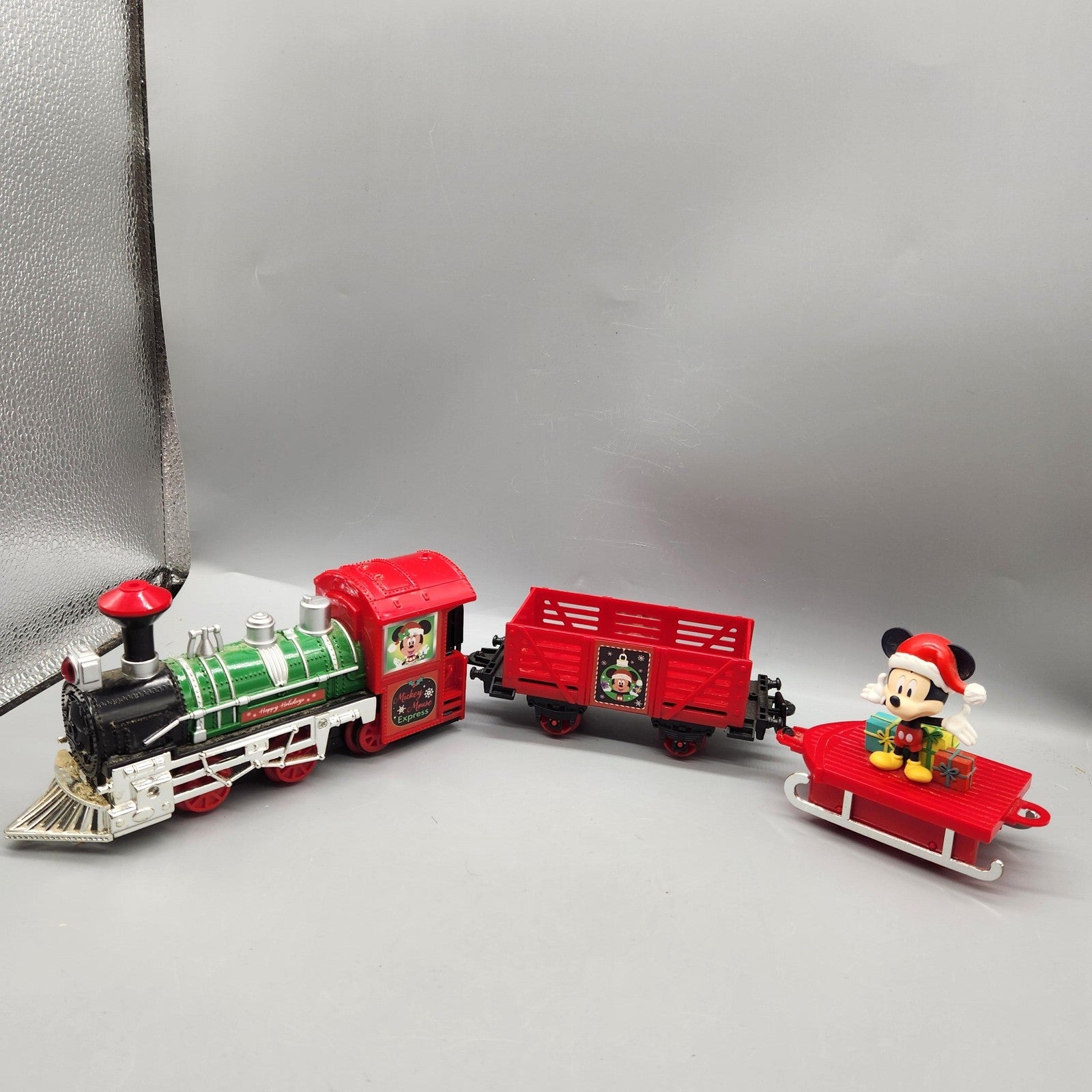Disney Mickey Mouse Christmas Train 3pc Engine Gondola Sled Red Toy Holiday