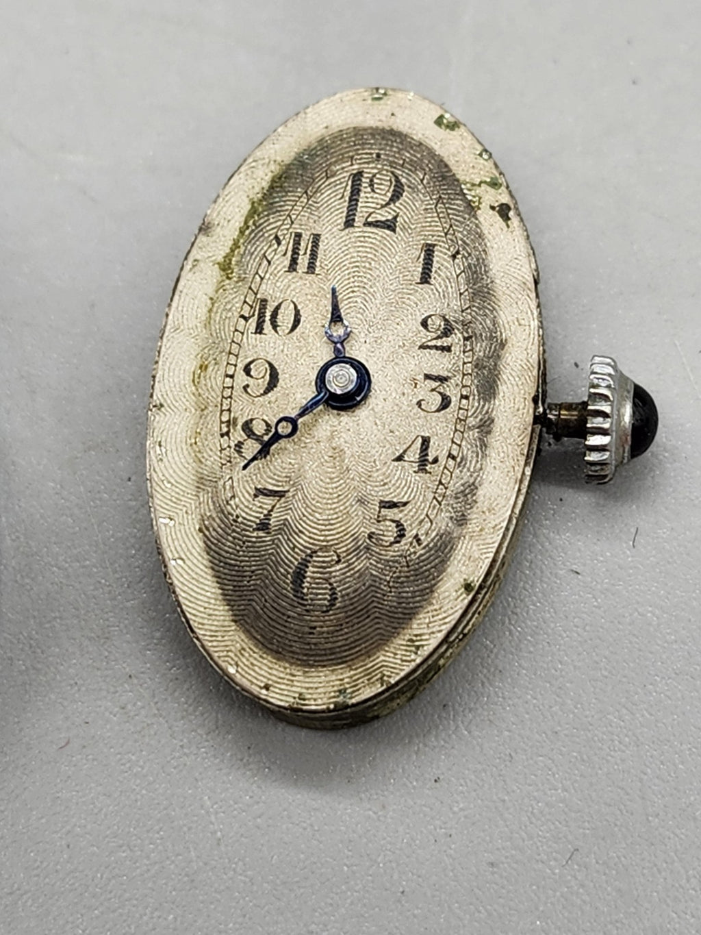 Vintage Womens Manual Wind Watch Oval Silver Tone Yellow Rhinestones For Parts