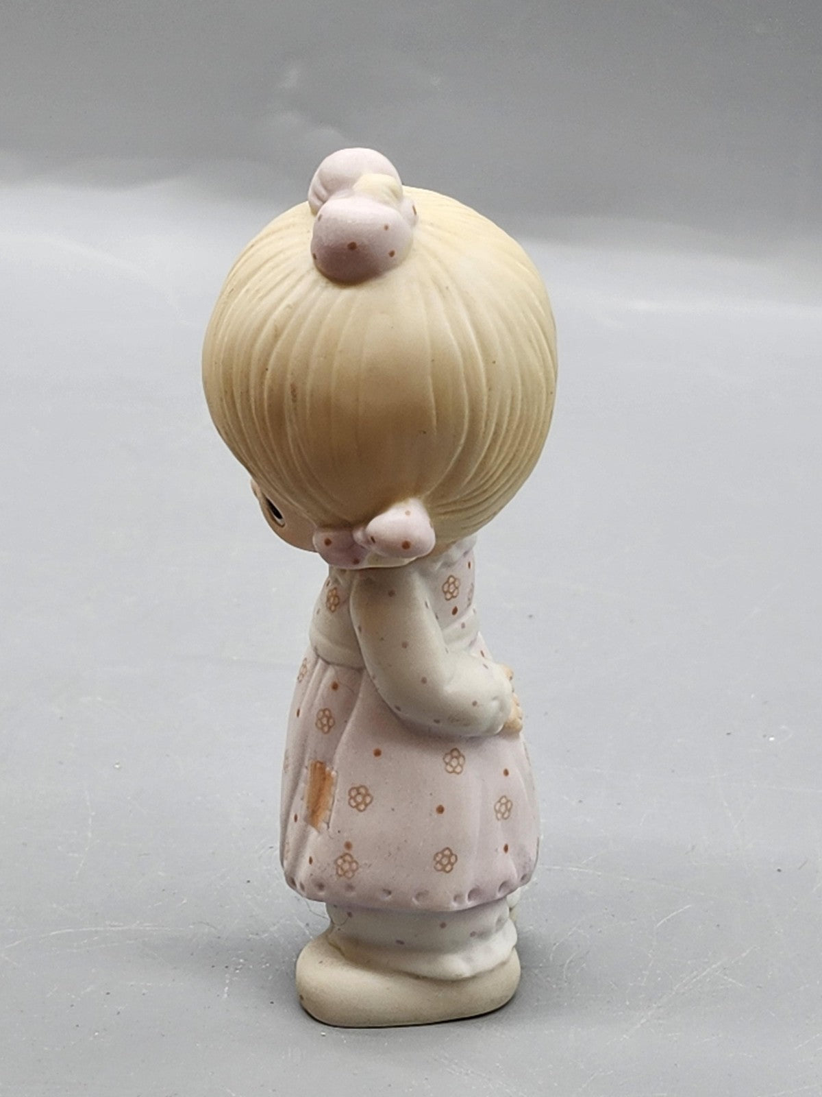 Vintage Unmarked Girl Figurine Small Pink Floral Porcelain Hand Painted Decor