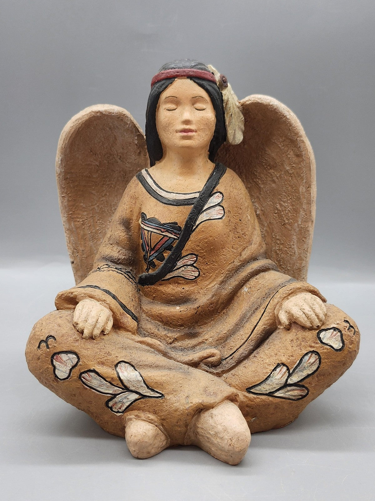Unmarked Terracotta Archangel Figurine Medium Brown Hand Painted Angel Decor