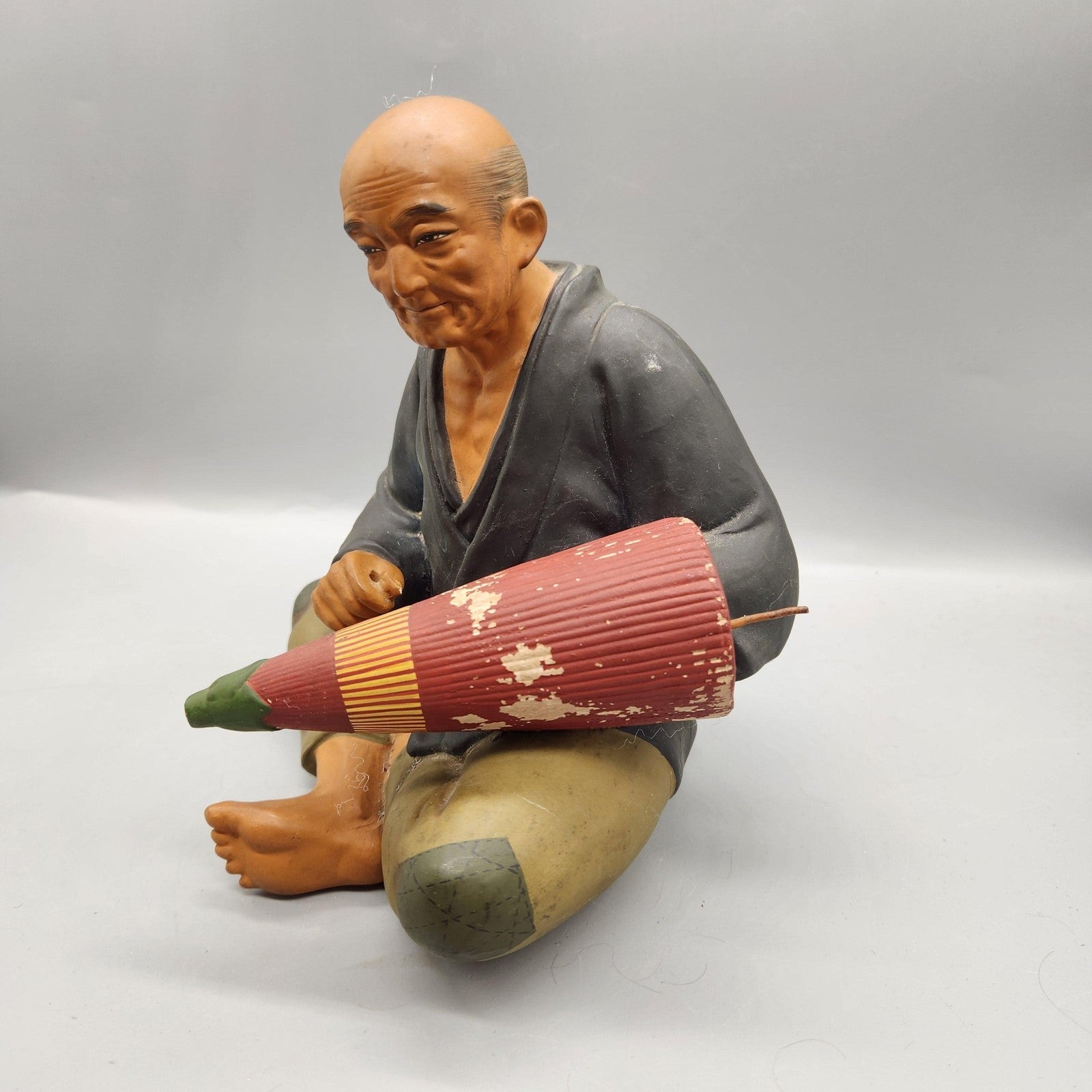 Vintage Hakata Urasaki Dolls Japanese Man Umbrella Figurine Medium Japan Decor