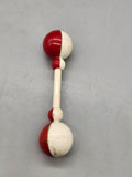 Vintage Wooden Baby Rattle Red White Double Ball Toy Nursery Folk Primitive