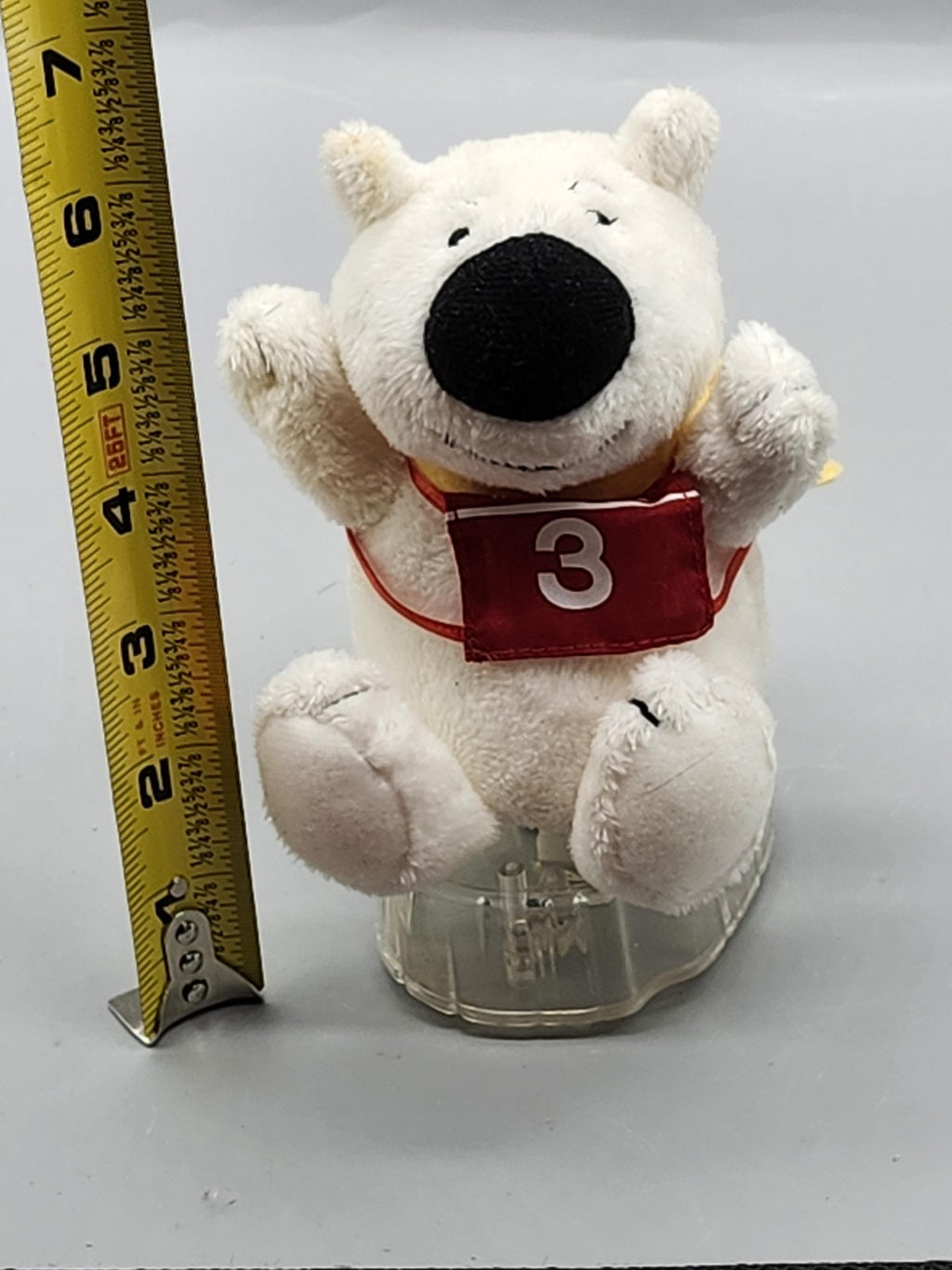 White Polar Bear #3 Racing Plush Stuffed Toy Small Yellow Scarf Rolling Base