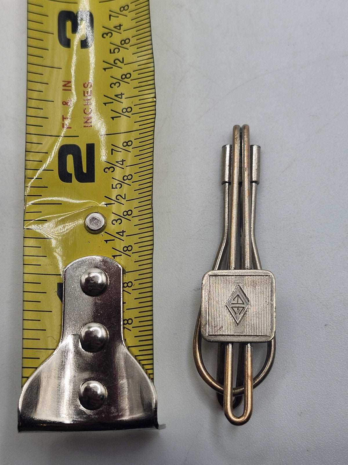 Vintage Silver Tone Tie Clip Men's Engraved Monogram Square Wire Design 2in