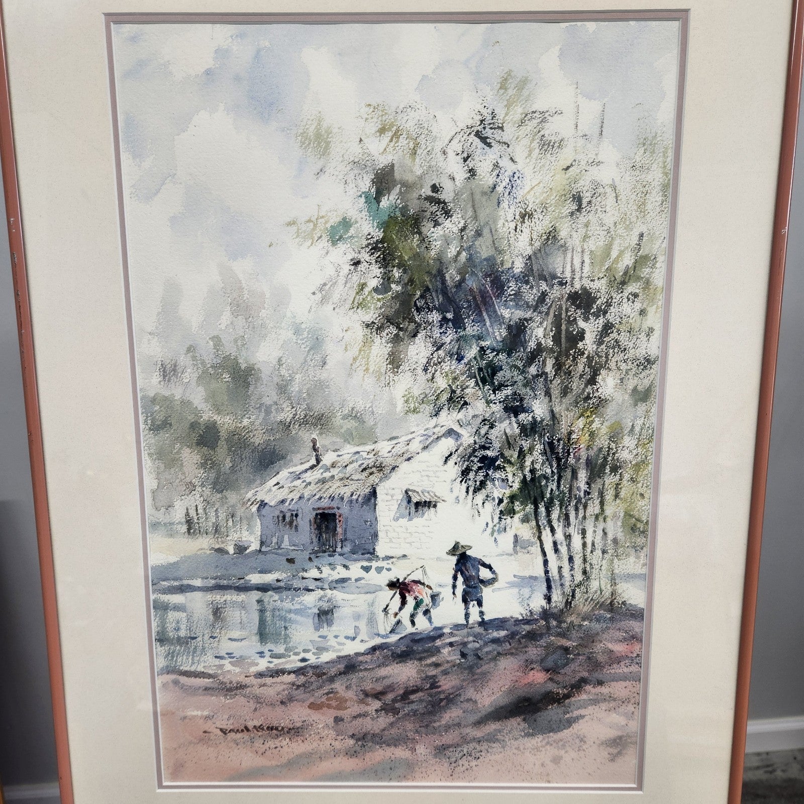 Vintage Framed Watercolor Landscape Painting Signed Paul Koo 20” x 28”