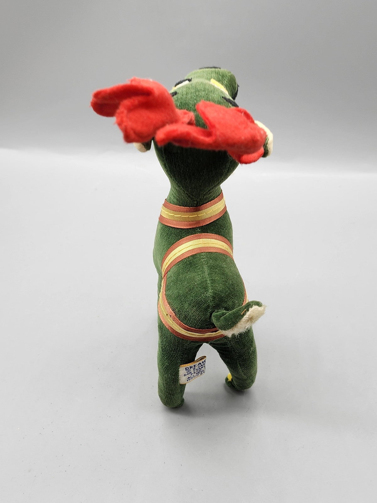 Vintage Dream Green Reindeer Plush Stuffed Animal Small Christmas Bell Antlers