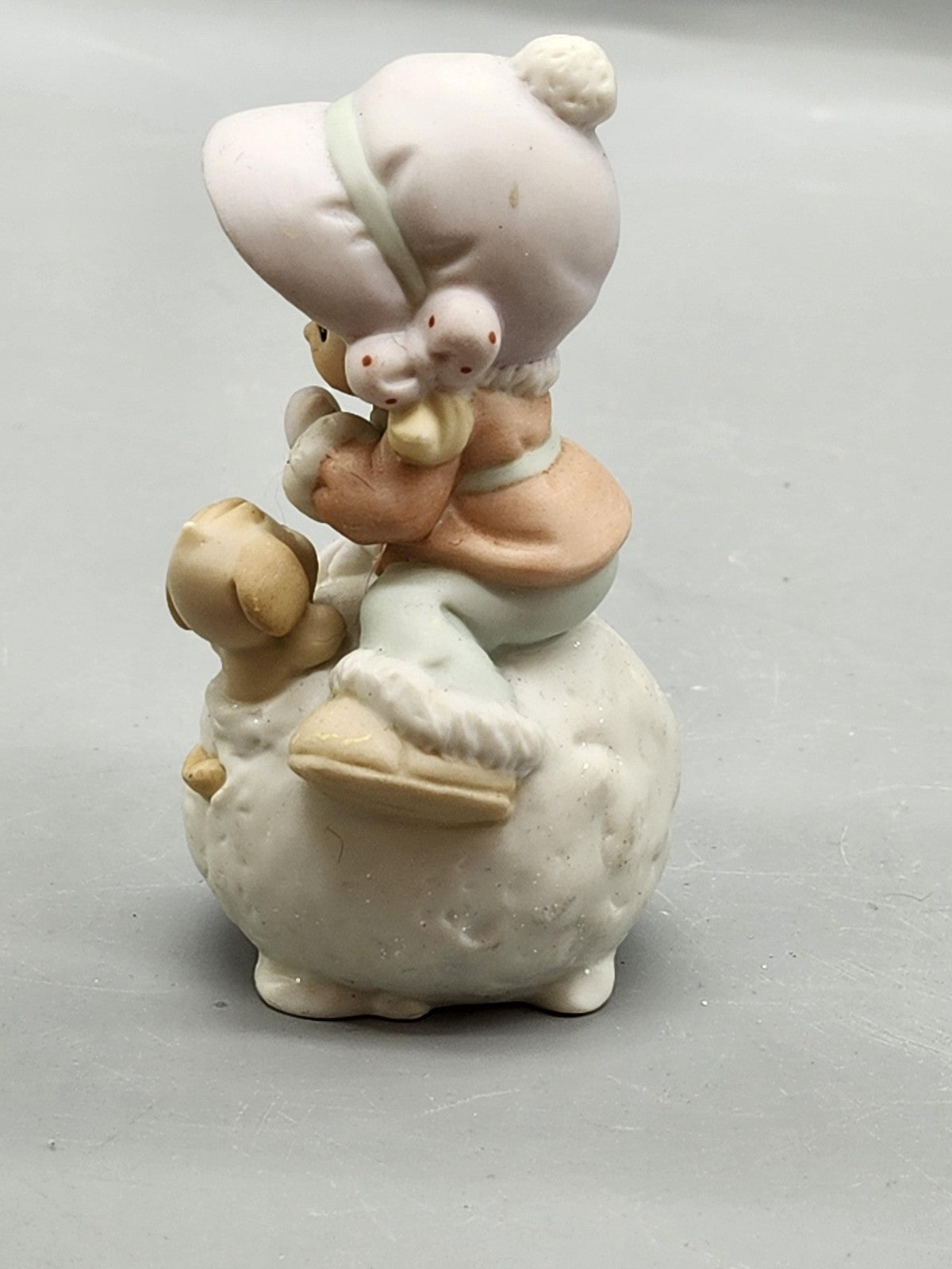 Vintage Precious Moments Dog Snowball Figurine White Glitter Christmas Decor