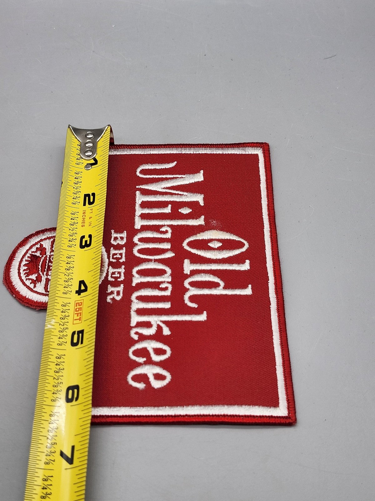 Vintage Old Milwaukee Beer Patch Red White Iron On Logo Breweriana Advertising