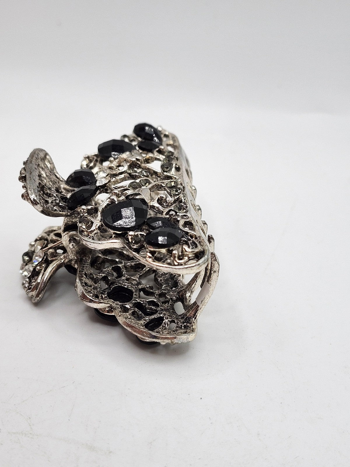 Hair Claw Clip Womens Teens Silver Black Rhinestone Floral Barrette Party Casual