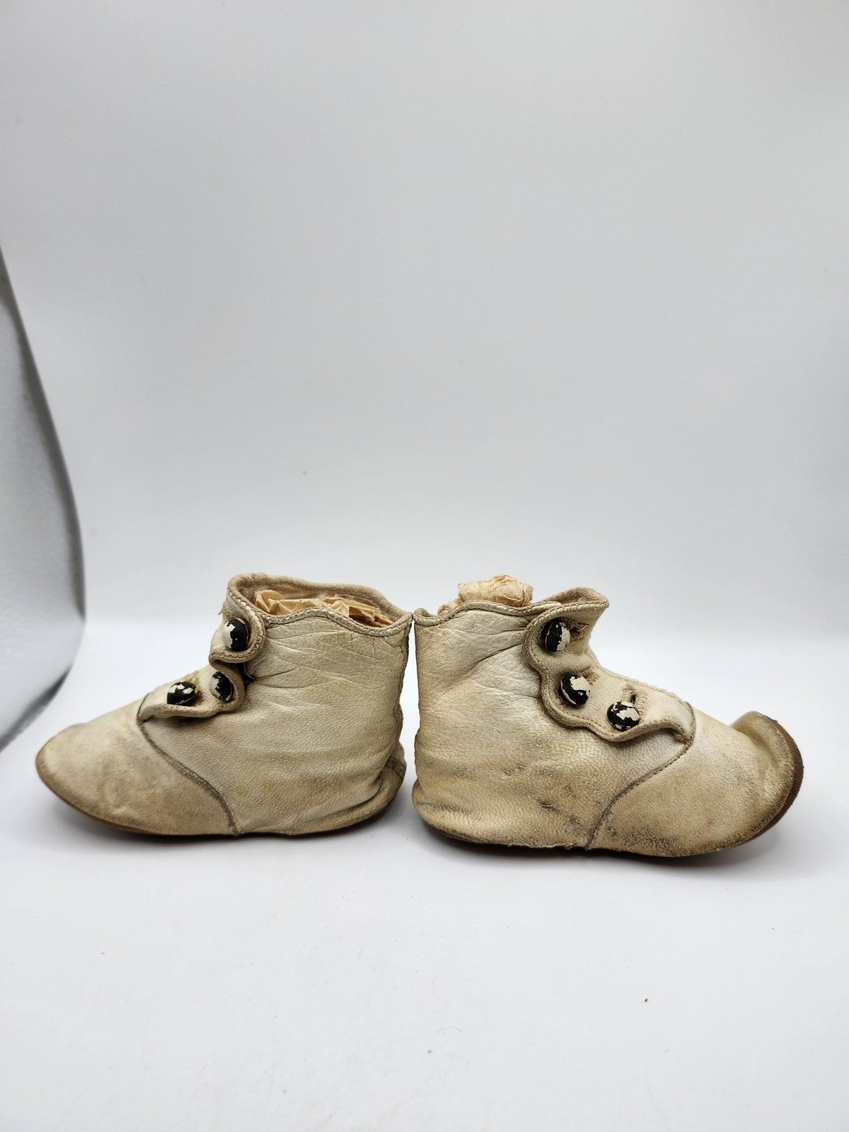Vintage Infant Baby Button Boots Leather Shoes Antique Beige Victorian Decor