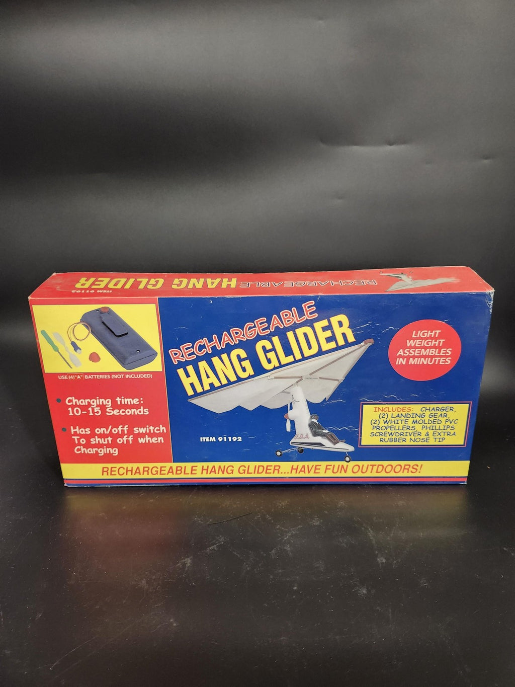 Vintage Rechargeable White Hang Glider Airplane Toy 91192 Boxed Outdoor Fun