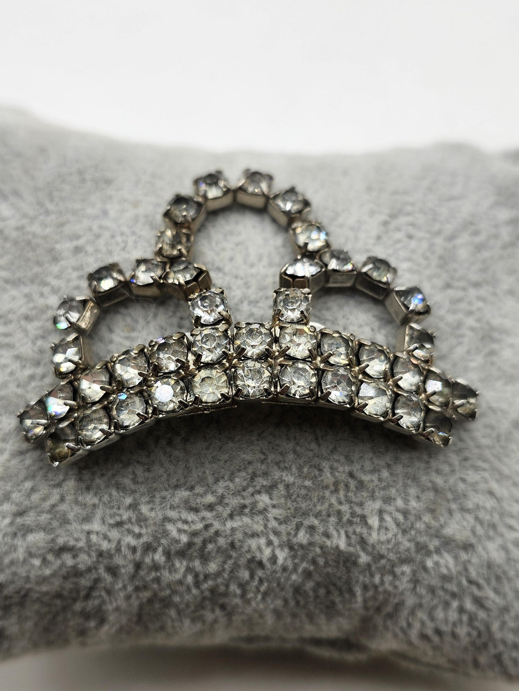 Vintage Rhinestone Dress Clip Silver Tone Crown Shape Costume Jewelry Women