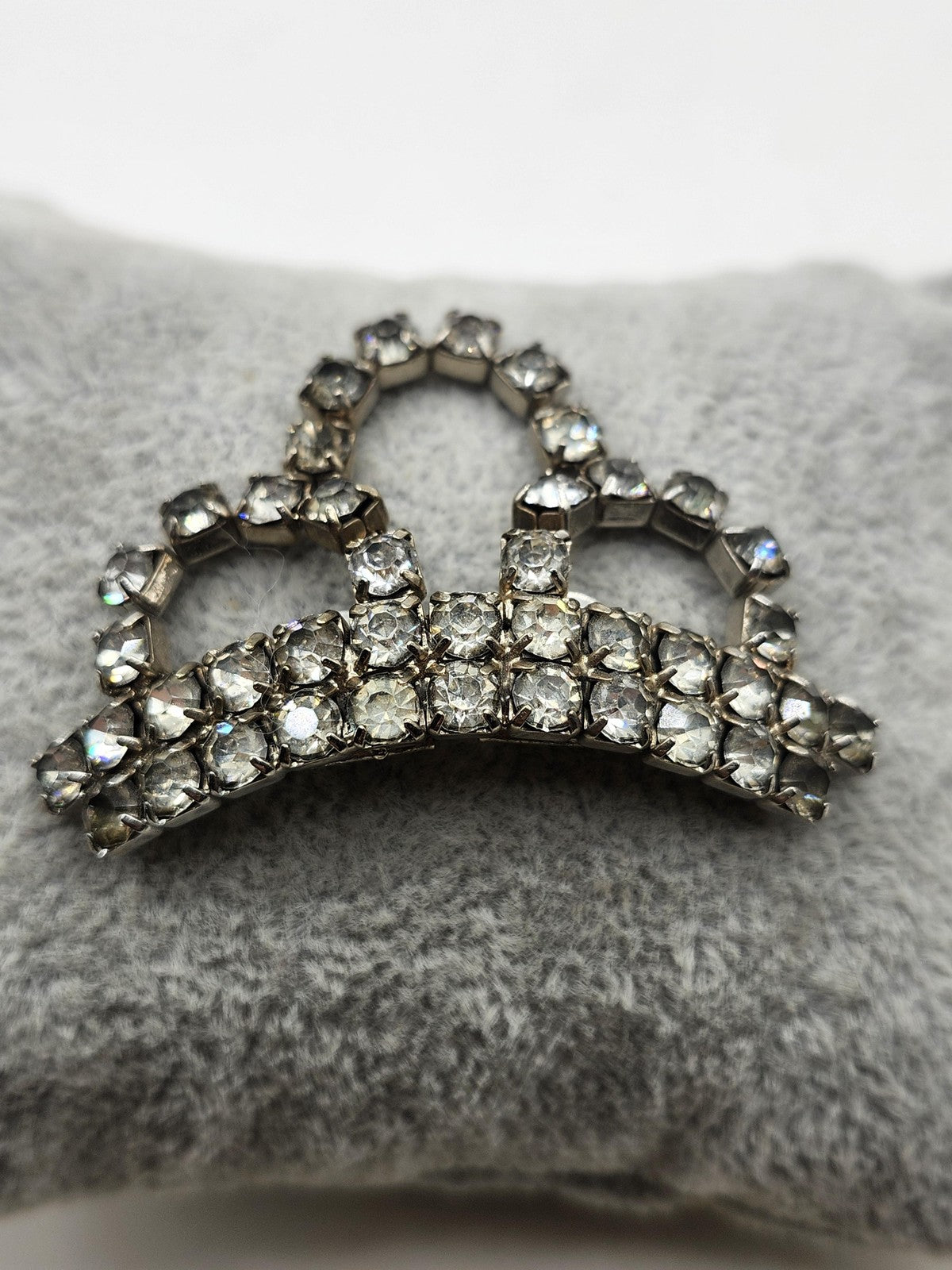 Vintage Rhinestone Dress Clip Silver Tone Crown Shape Costume Jewelry Women