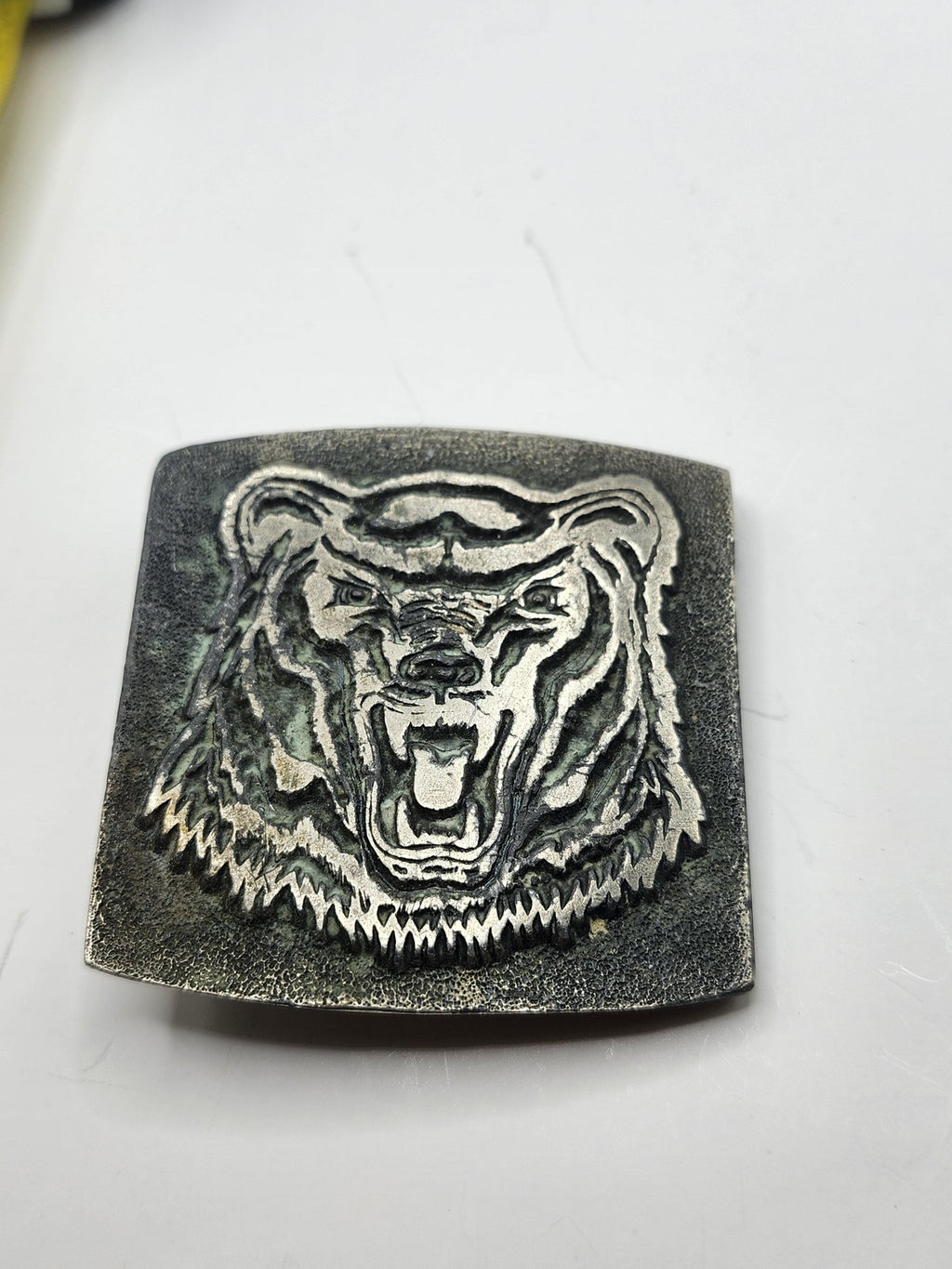 Bear Head Belt Buckle Mens Silver Metal Western Rectangular Wildlife Grizzly