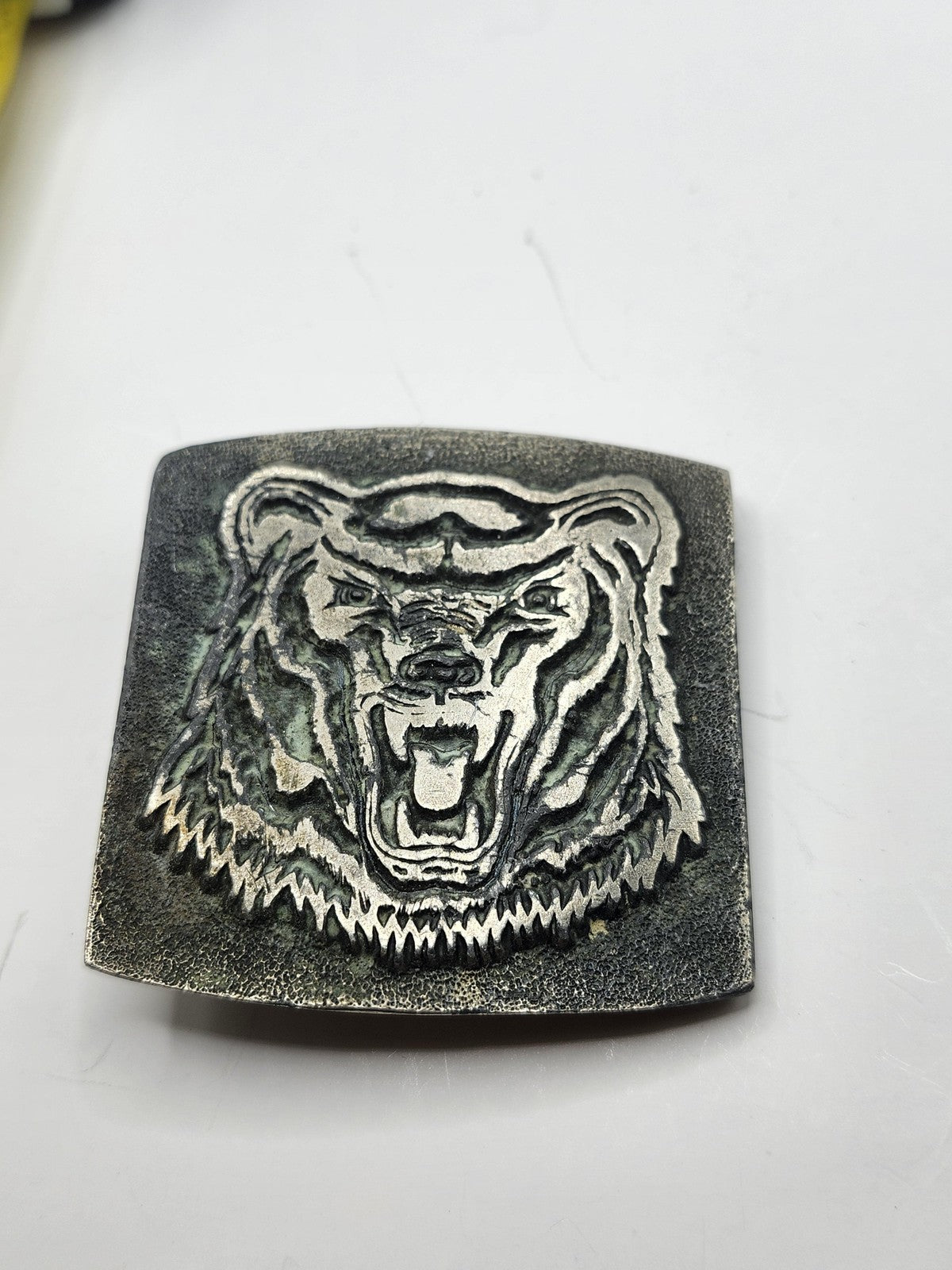 Bear Head Belt Buckle Mens Silver Metal Western Rectangular Wildlife Grizzly