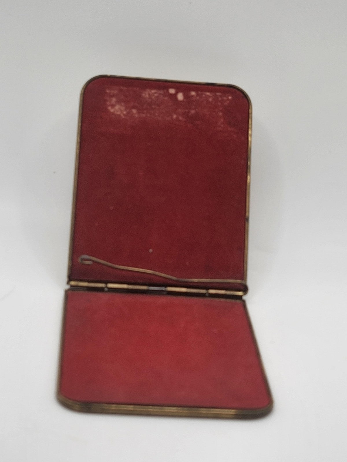 Vintage Gold Tone Metal Pocket Note Pad Case Red Velvet Lined Wallet Holder