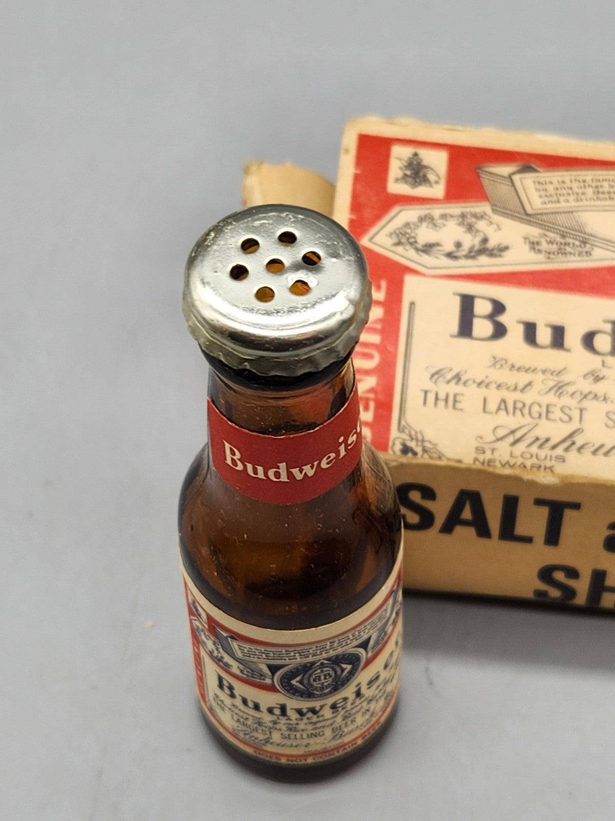 Vintage Budweiser Salt Pepper Shakers Lot 2 Brown Glass Bottle Decor Breweriana