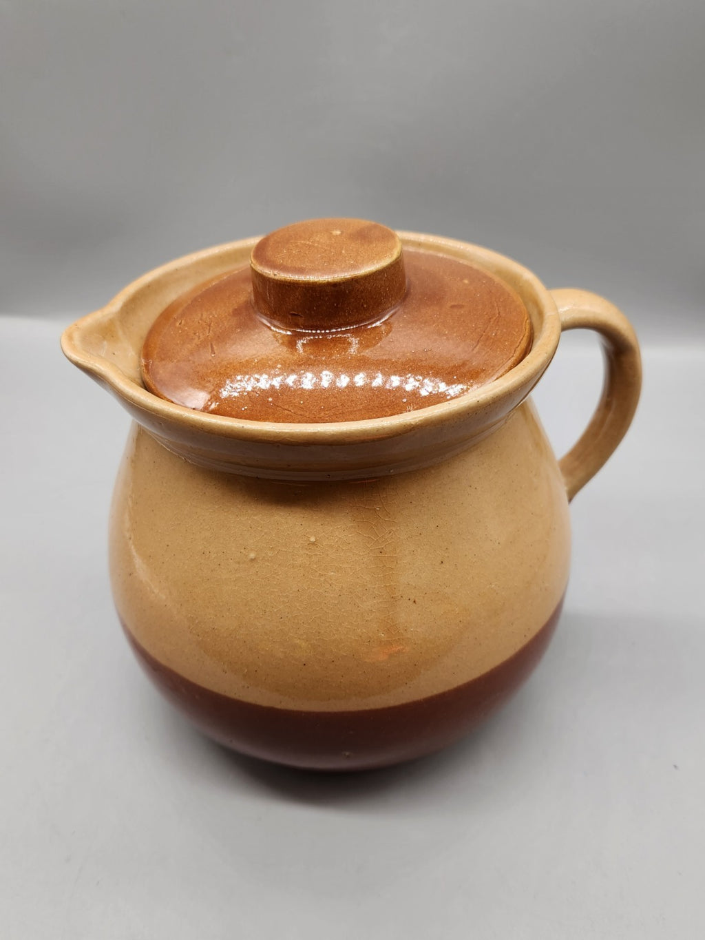 Vintage Cabinart Bakeware USA Covered Pitcher Stoneware Brown Tan Rustic...