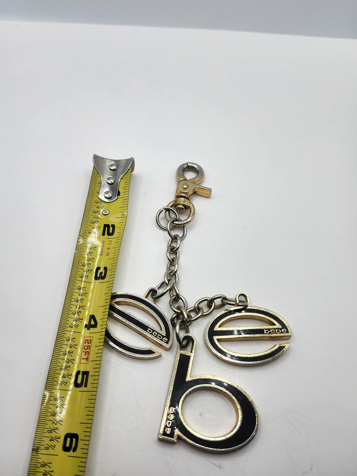 Bebe Logo Keychain Womens One Size Gold Tone Metal Letter Purse Charm Bag