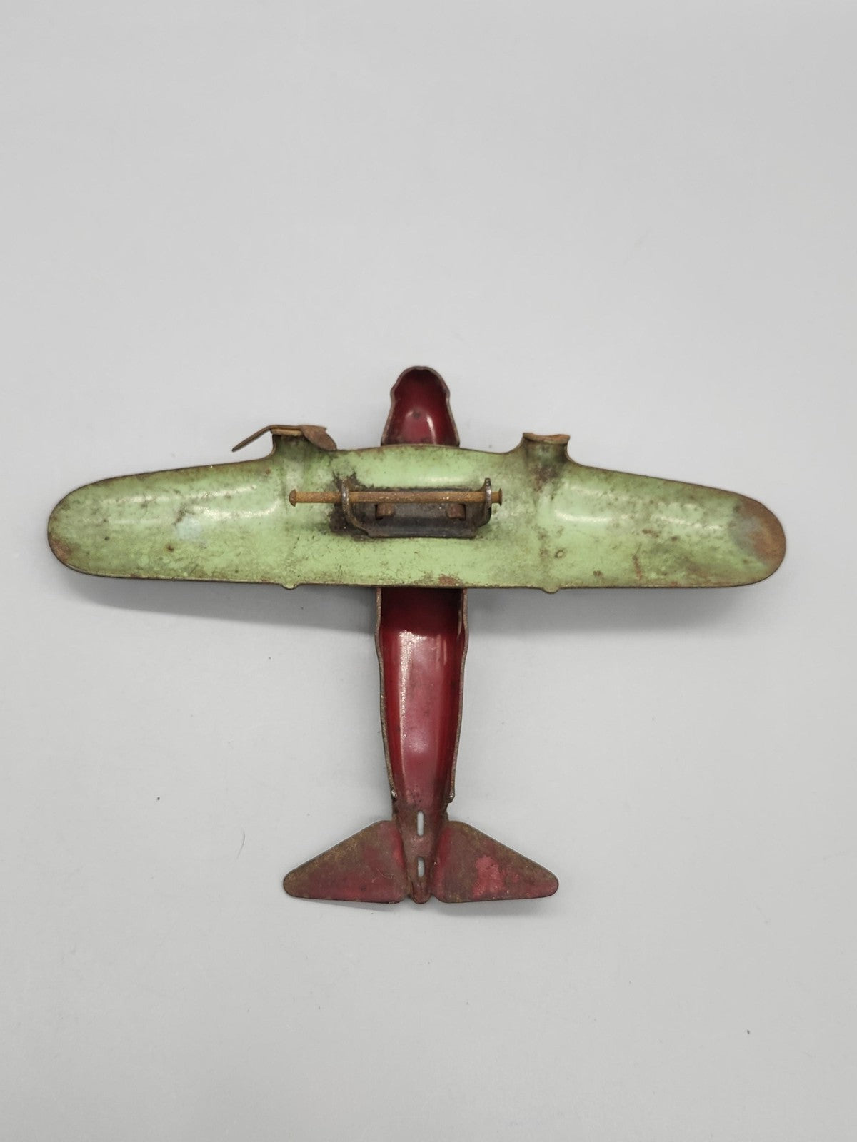 Vintage Cast Iron Airplane Toy Small Red Green Propeller Plane Collectible Decor