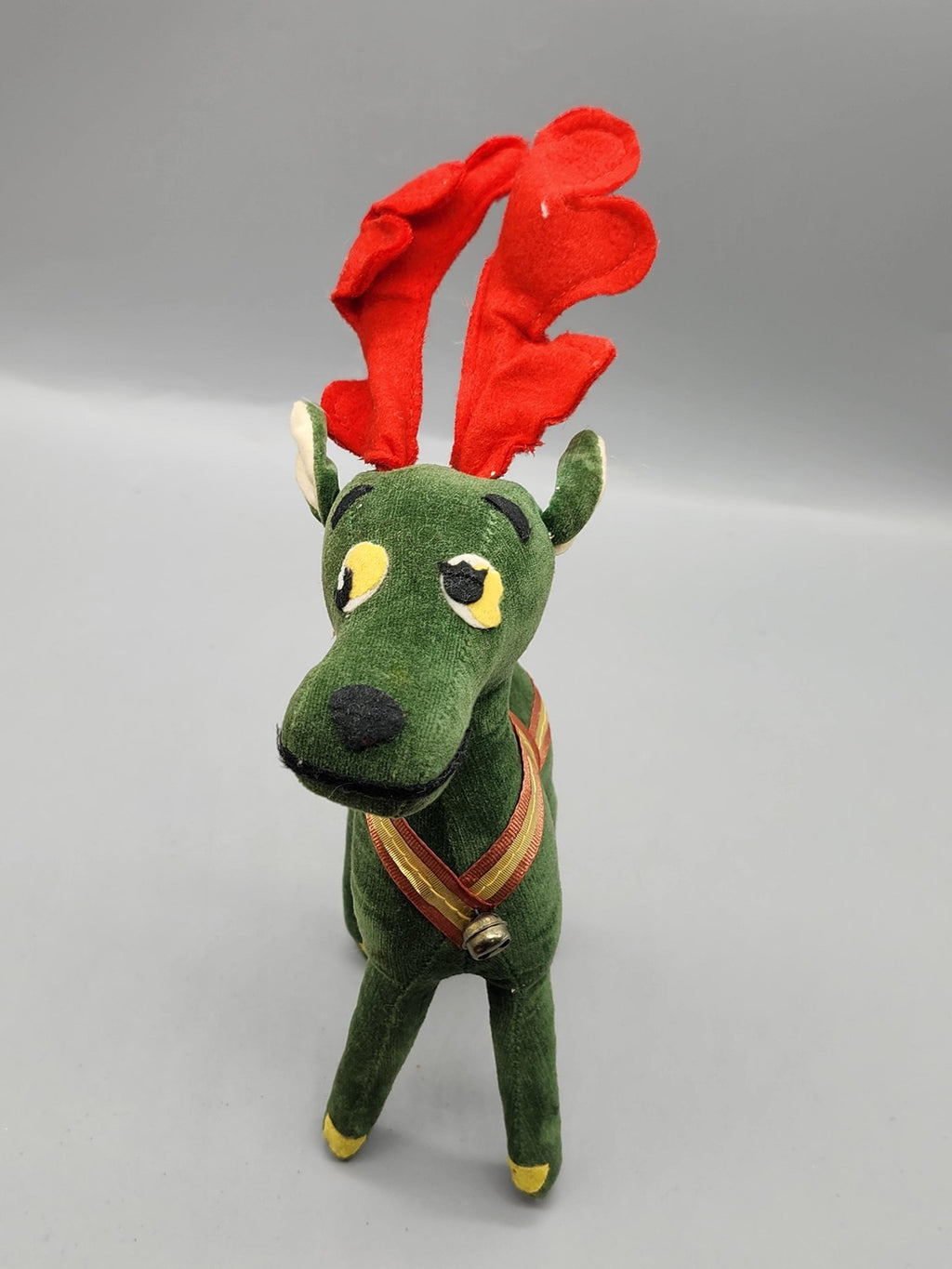 Vintage Dream Green Reindeer Plush Stuffed Animal Small Christmas Bell Antlers