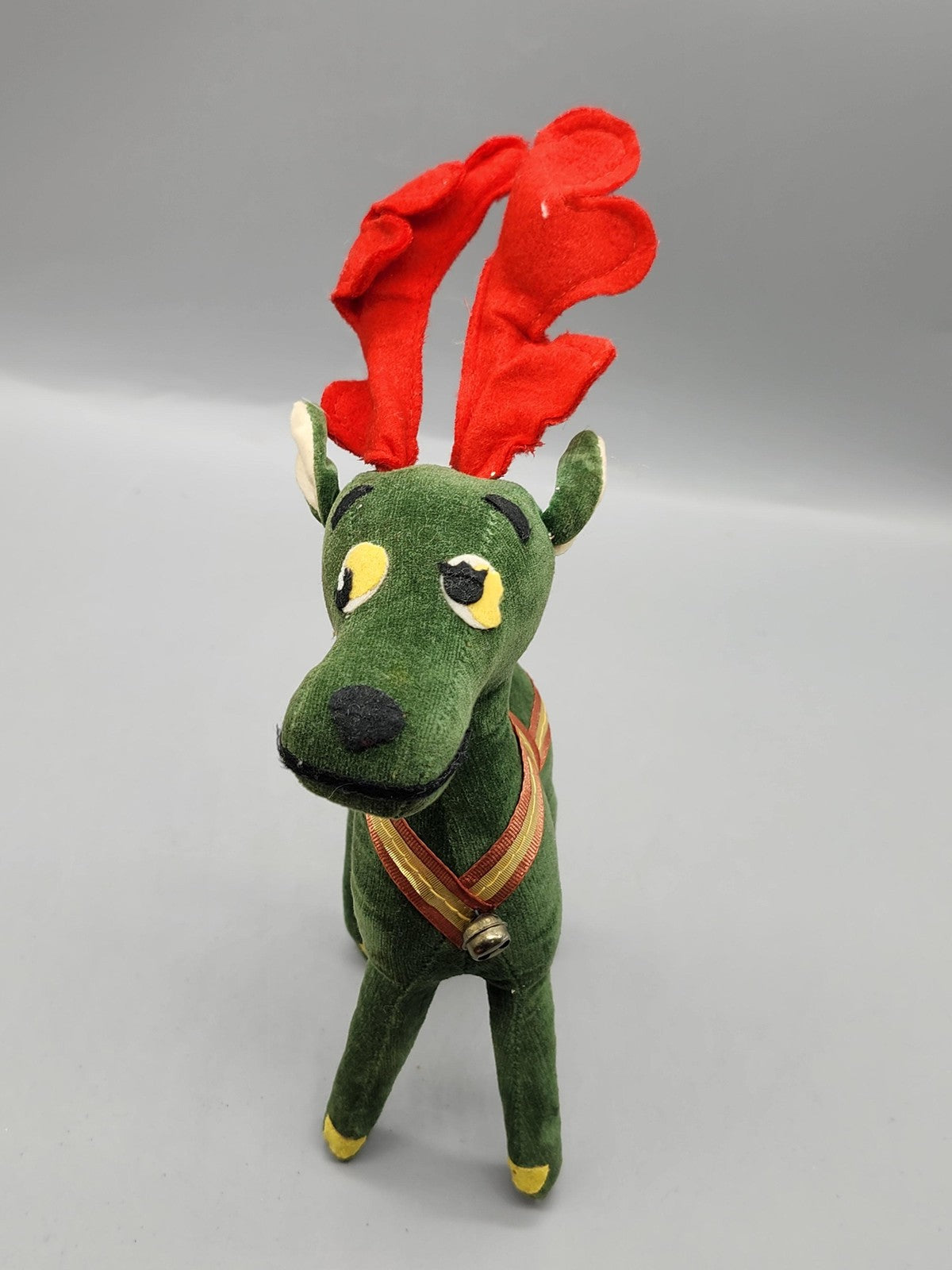 Vintage Dream Green Reindeer Plush Stuffed Animal Small Christmas Bell Antlers