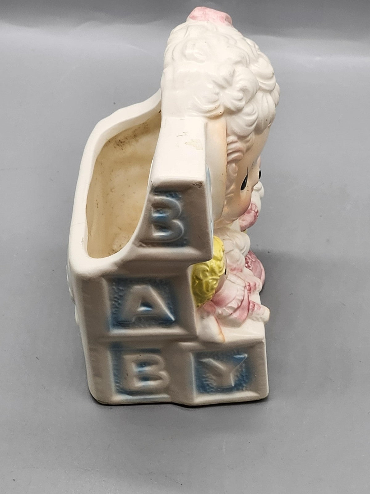 Vintage Napco White Ceramic Lamb Baby Blocks Planter Nursery Decor Japan