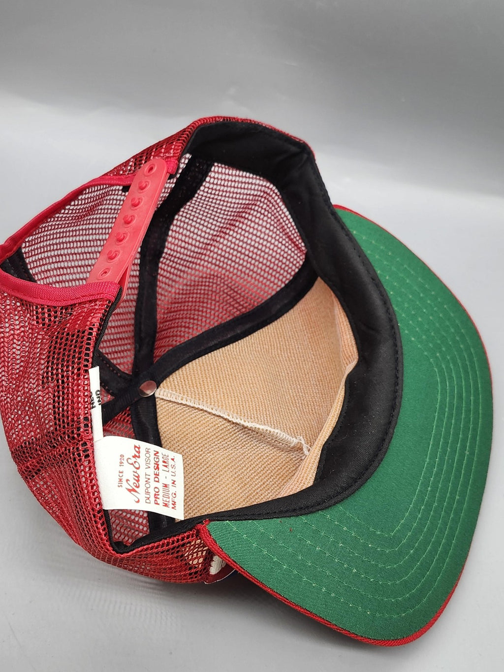Vintage New Era Steelworkers Hat Cap Snap Back Mens L Red Trucker Union USA 80s