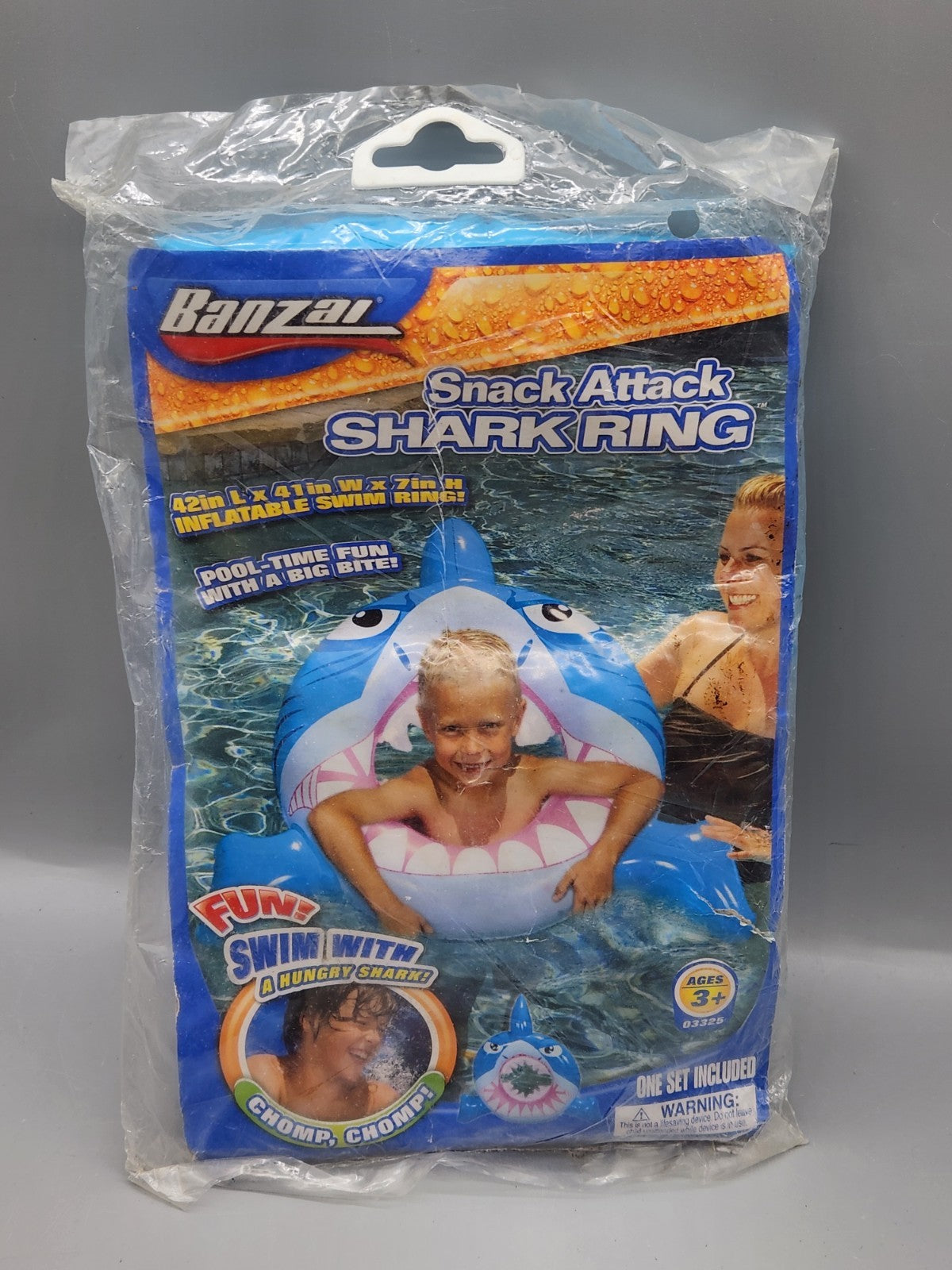 Vintage Banzai Snack Attack Shark Ring Inflatable Pool Float 42” Kids Swim Tube