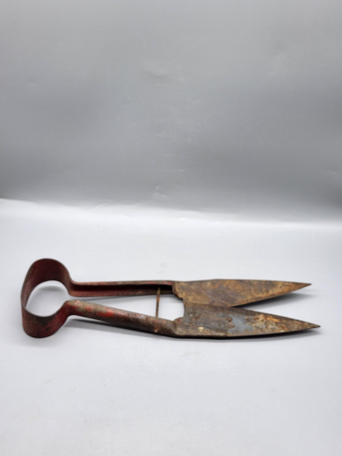 Vintage Metal Sheep Shears Red Handle Primitive Farm Tool Rustic Decor