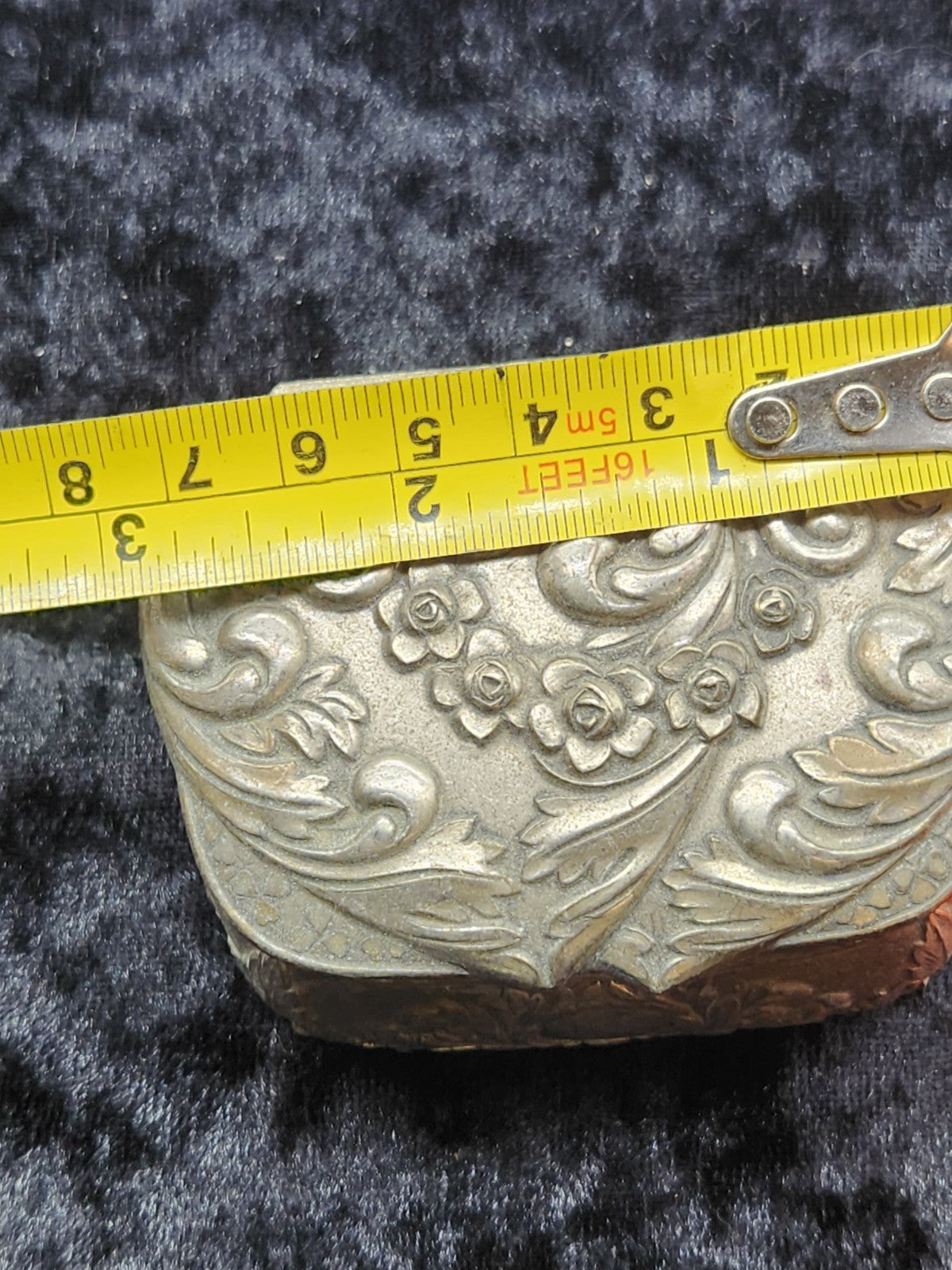 Vintage Japanese Trinket Jewelry Box Gold Tone Floral Ornate Red Velvet