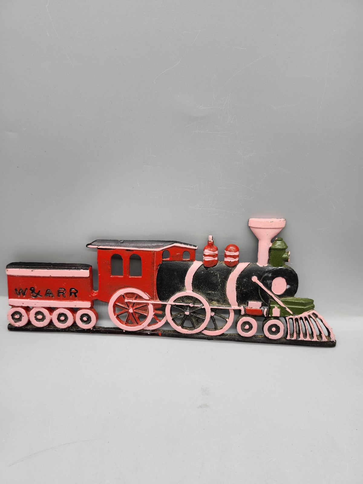 Vintage Unmarked Train Locomotive Plaque Red Black Cast Metal W&ARR Decor