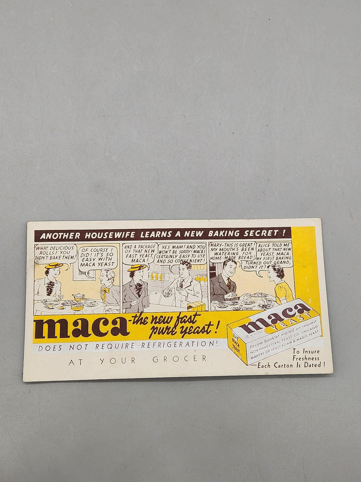 Vintage Maca Yeast Advertising Sign Yellow Comic Bakery Baking Kitchen Decor