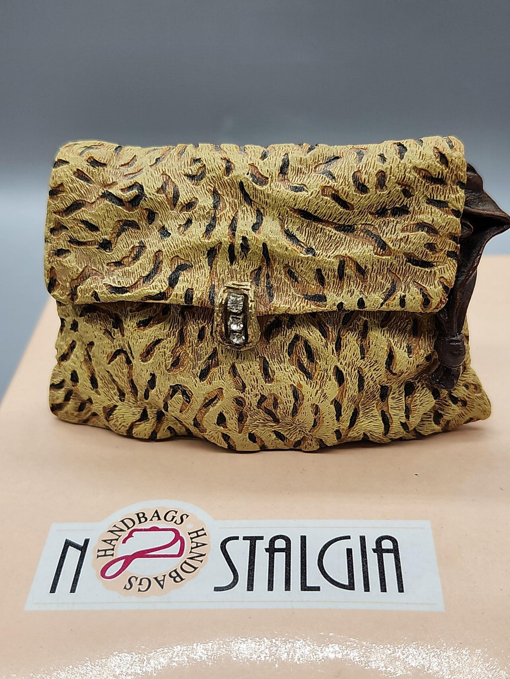 Nostalgia Handbags Leopard Purse Coin Bank Small Yellow Plastic Figurine Decor