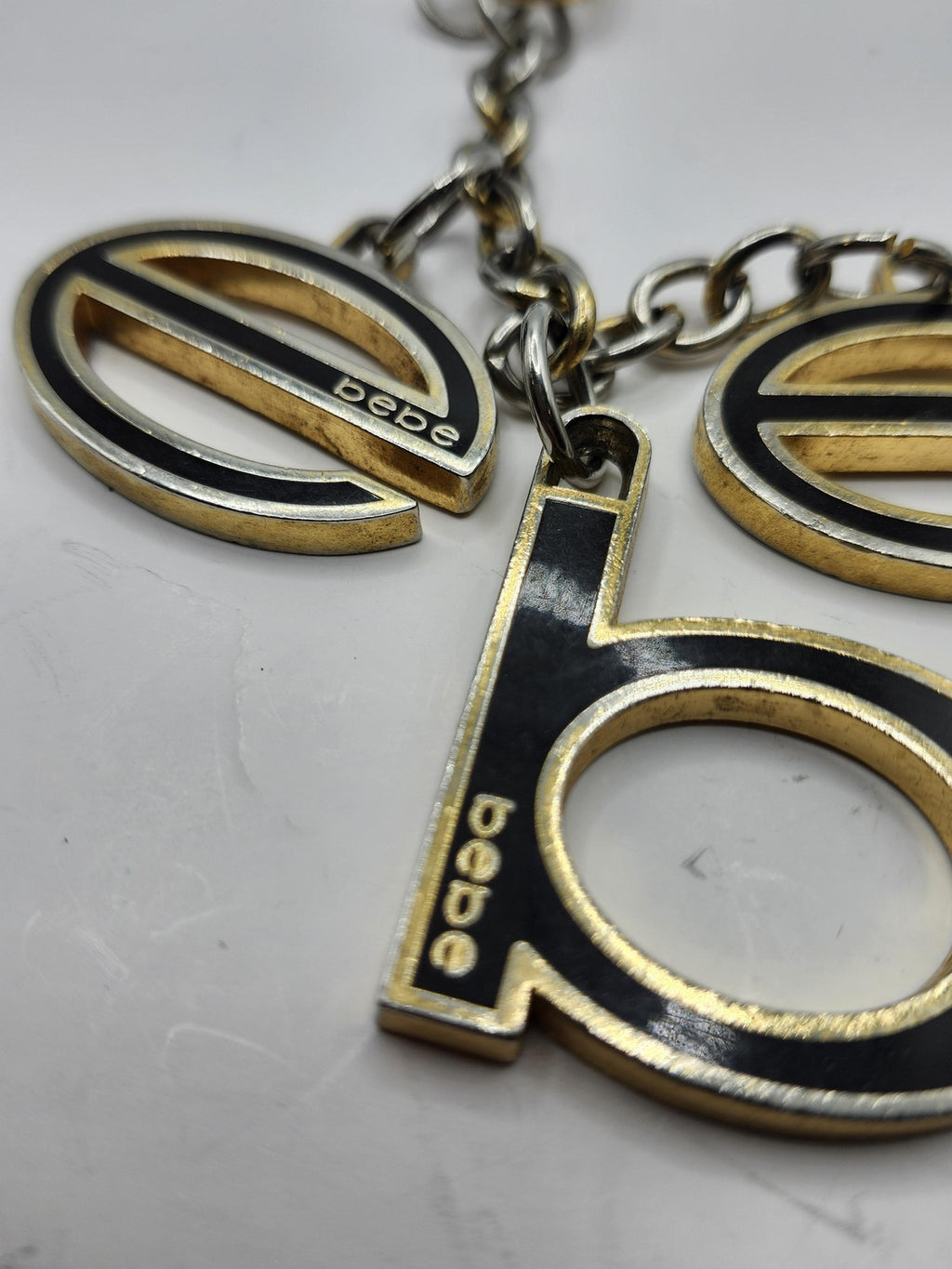 Bebe Logo Keychain Womens One Size Gold Tone Metal Letter Purse Charm Bag