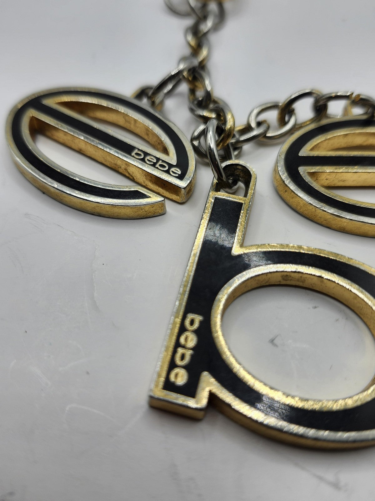 Bebe Logo Keychain Womens One Size Gold Tone Metal Letter Purse Charm Bag