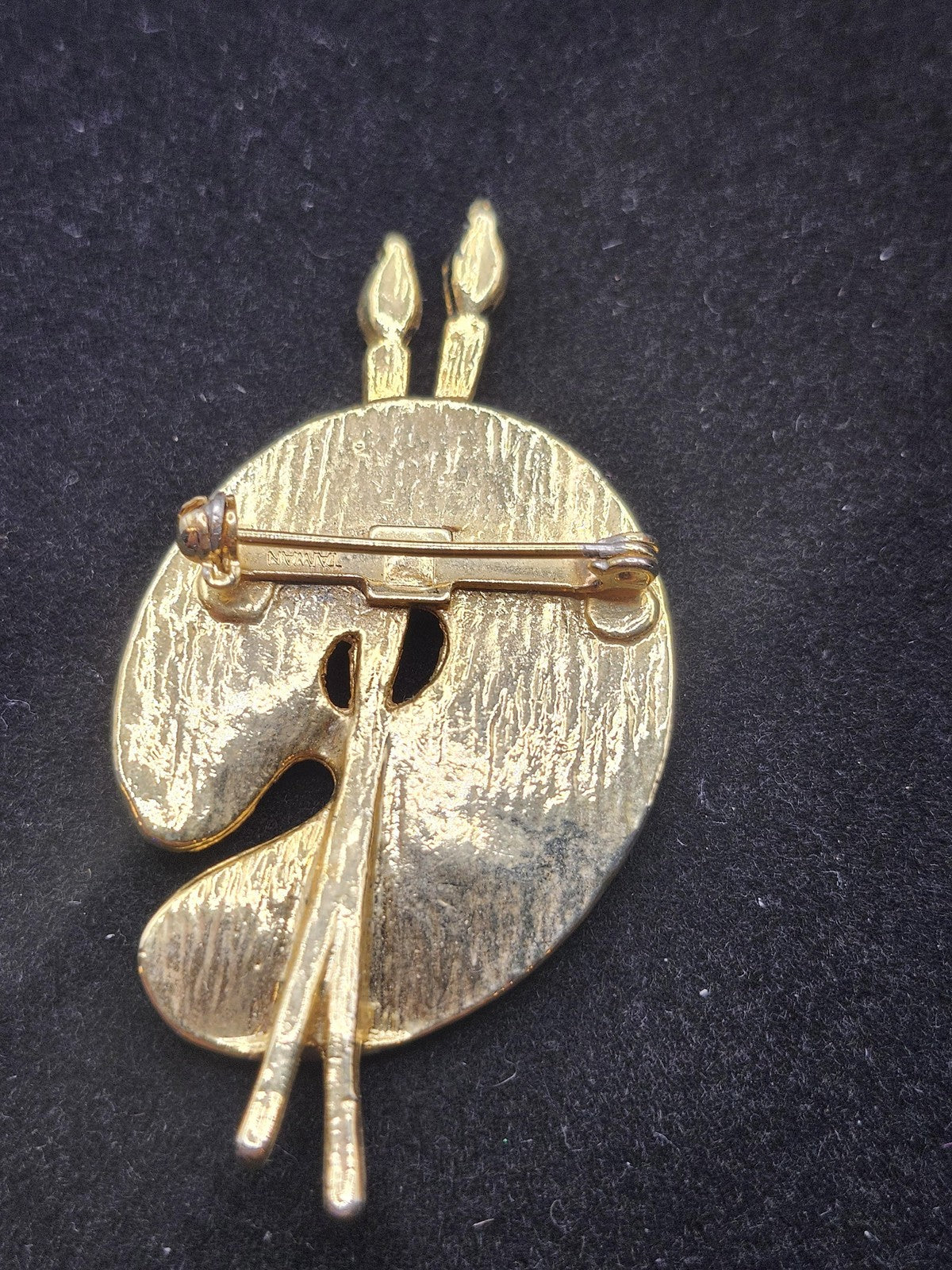 Gold Tone Artist Palette Brooch Pin Enamel Paintbrush Art Costume Jewelry Gift