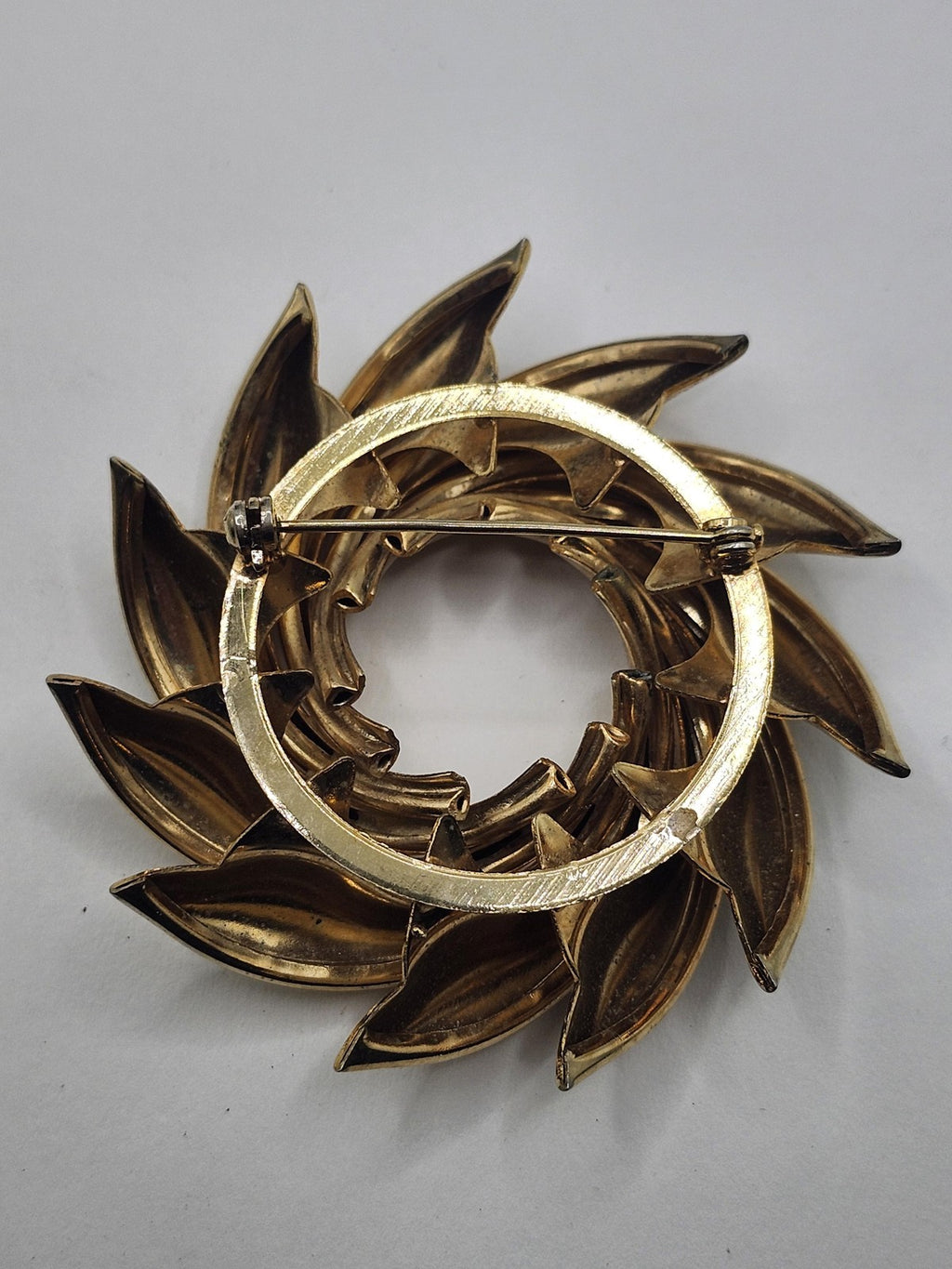 Gold Tone Swirl Brooch Pin Layered Pinwheel Costume Jewelry Statement Gift