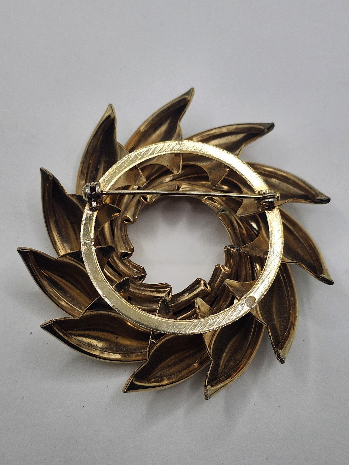 Gold Tone Swirl Brooch Pin Layered Pinwheel Costume Jewelry Statement Gift