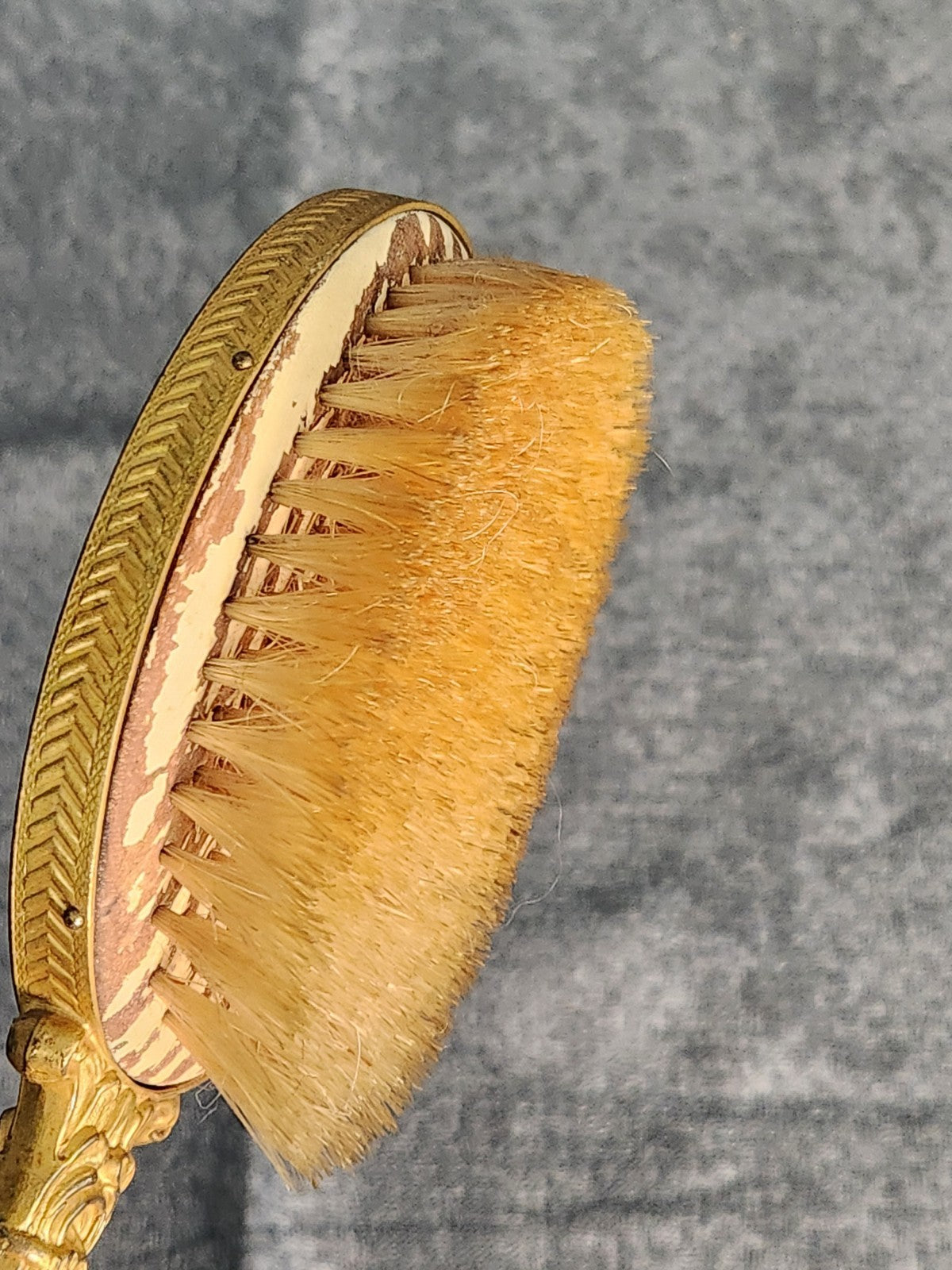 Vintage Vanity Hair Brush Floral Enamel Gold Tone Ornate Handle Victorian Style