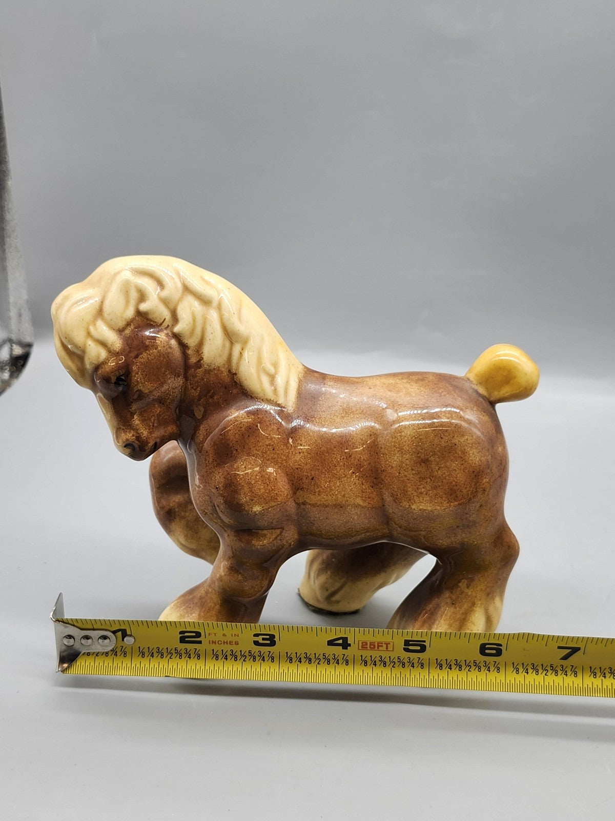 Unmarked Horse Figurine Medium Brown Cream Porcelain Pony Shelf Decor Accent