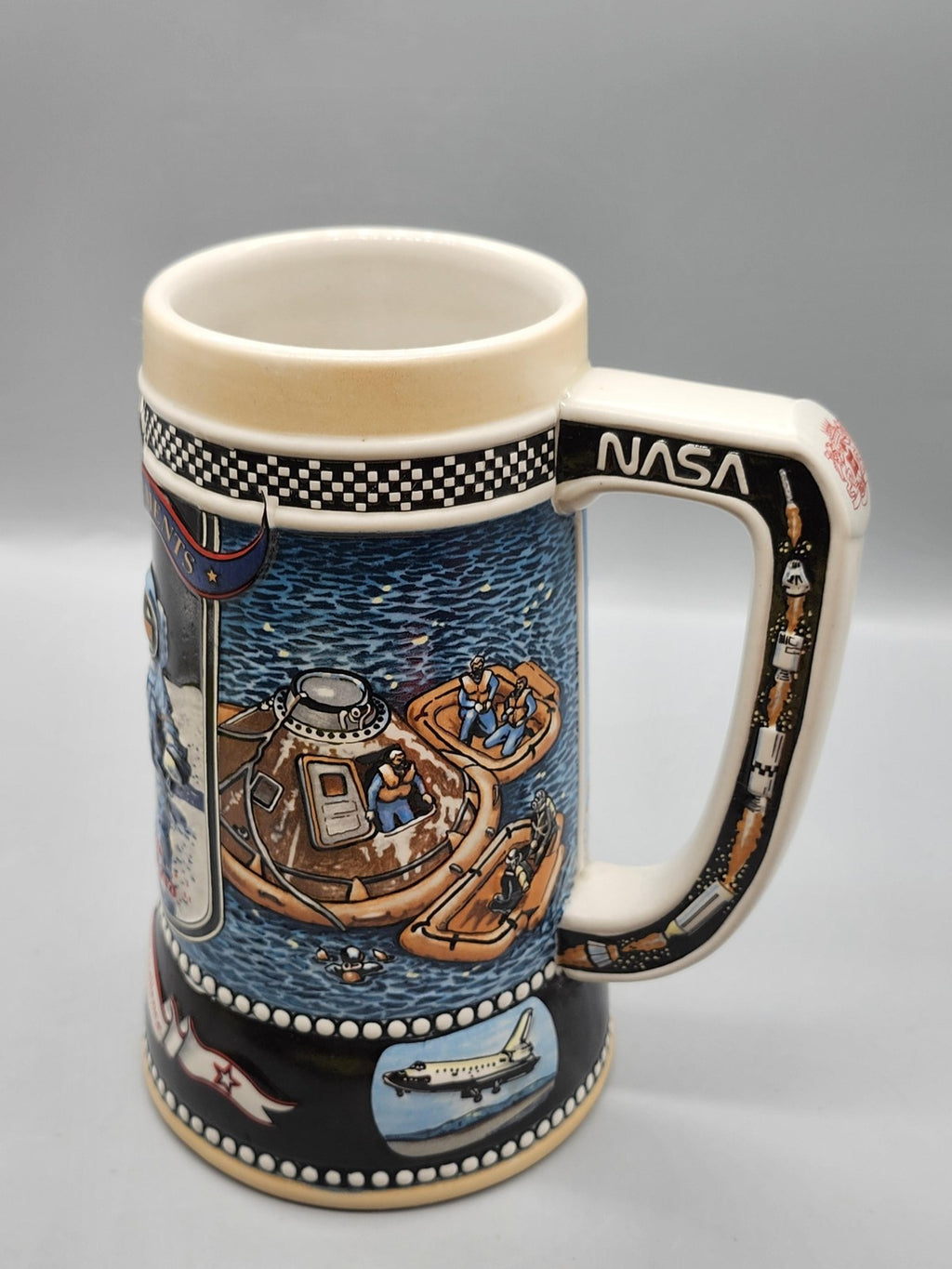Vintage 1990 Miller Great American Achievements Beer Stein NASA Apollo 11 Brazil