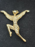 Gold Tone Dancer Brooch Pin Modernist Leaping Figure Costume Jewelry 2 Inch