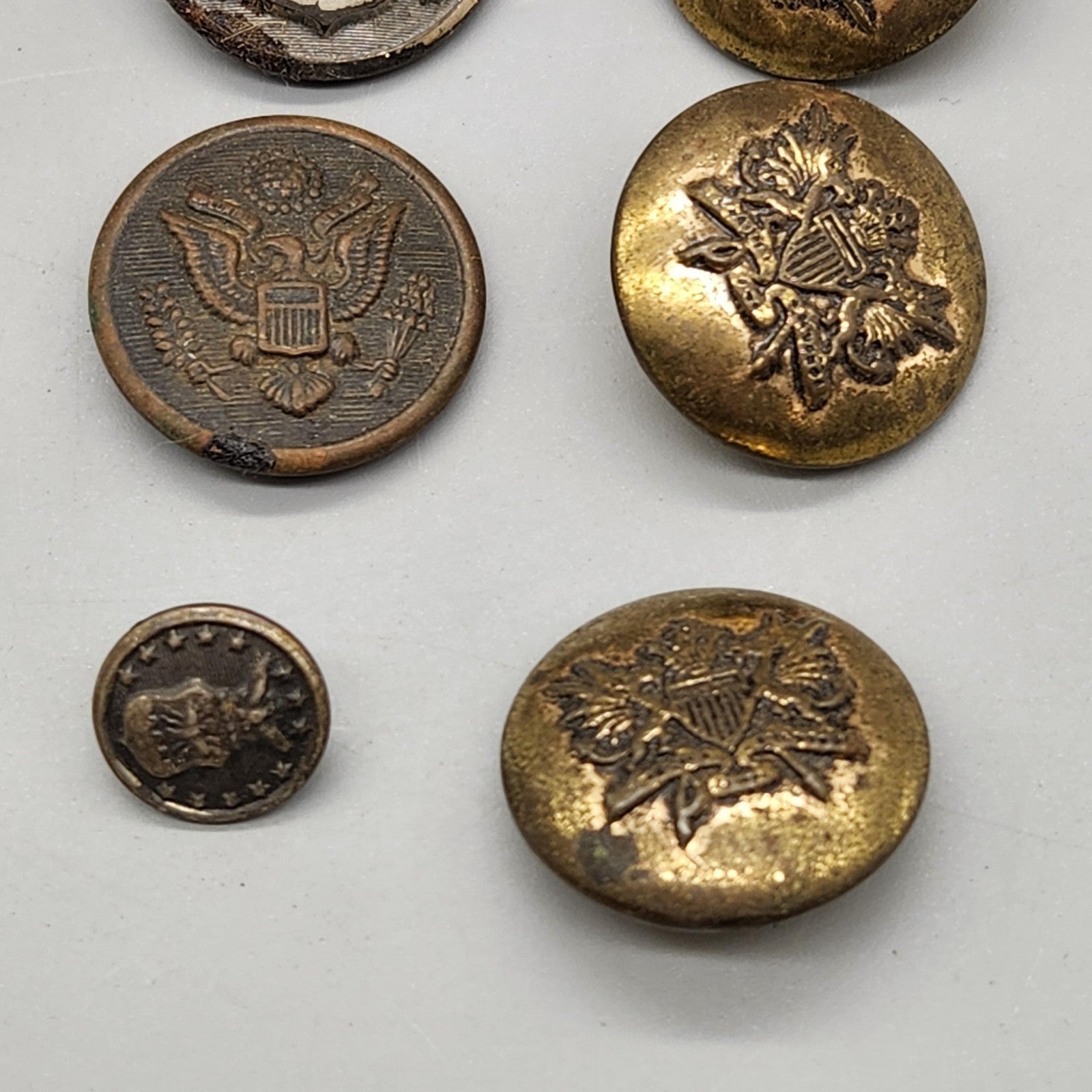 Vintage WW2 US Military Uniform Button Lot 8 Brass Eagle Shield Waterbury NY