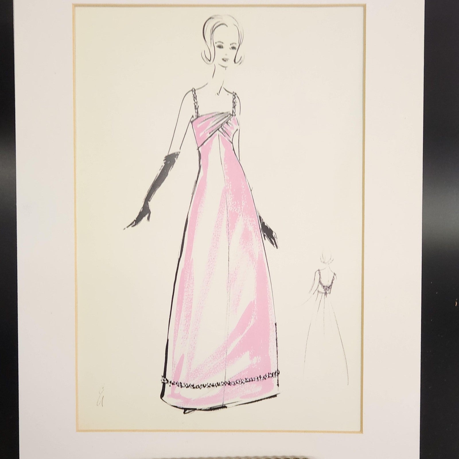 Fashion Lady Pink Evening Gown Illustration 11x14 Matted Print Signed Art